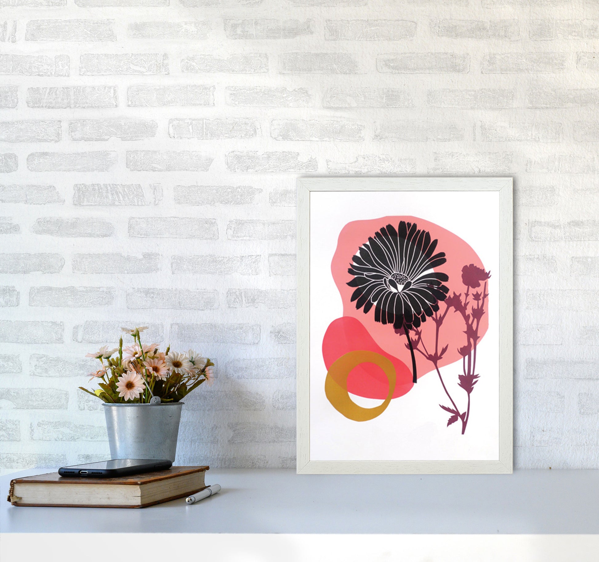 Calendula Officinalis postcard Art Print by Kate Heiss A3 Oak Frame