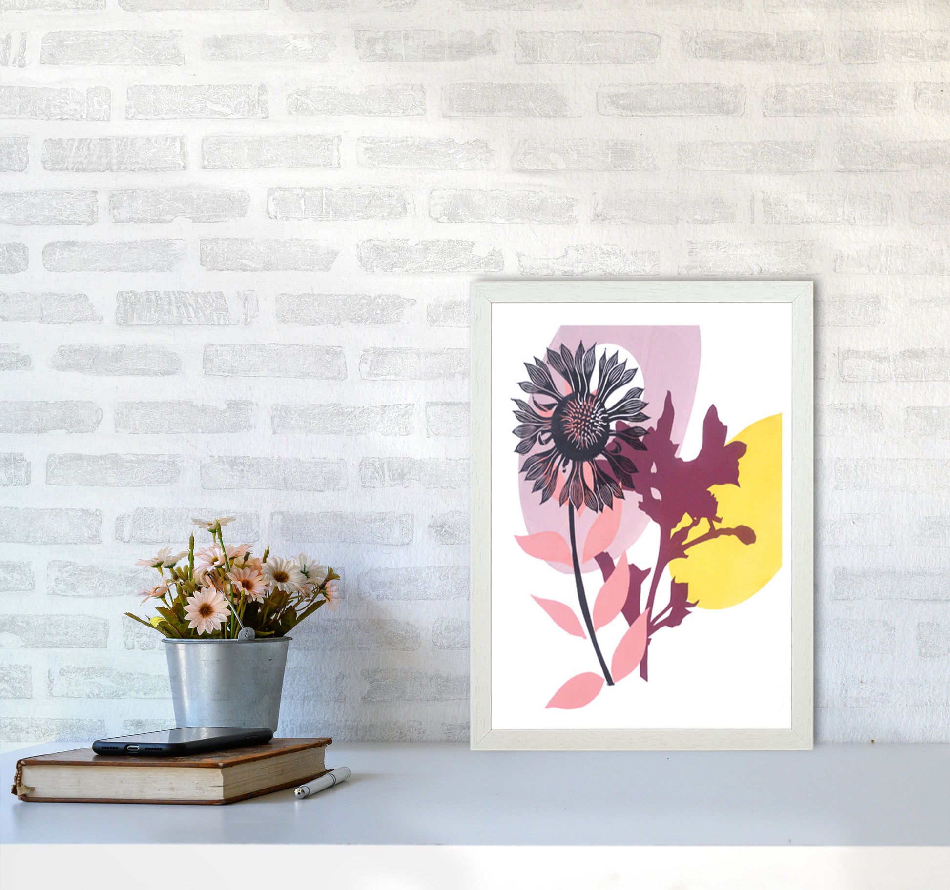 Gaillardia postcard Art Print by Kate Heiss A3 Oak Frame