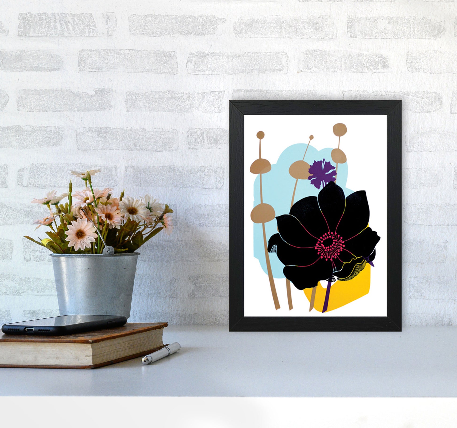 Anemone postcard Art Print by Kate Heiss A4 White Frame