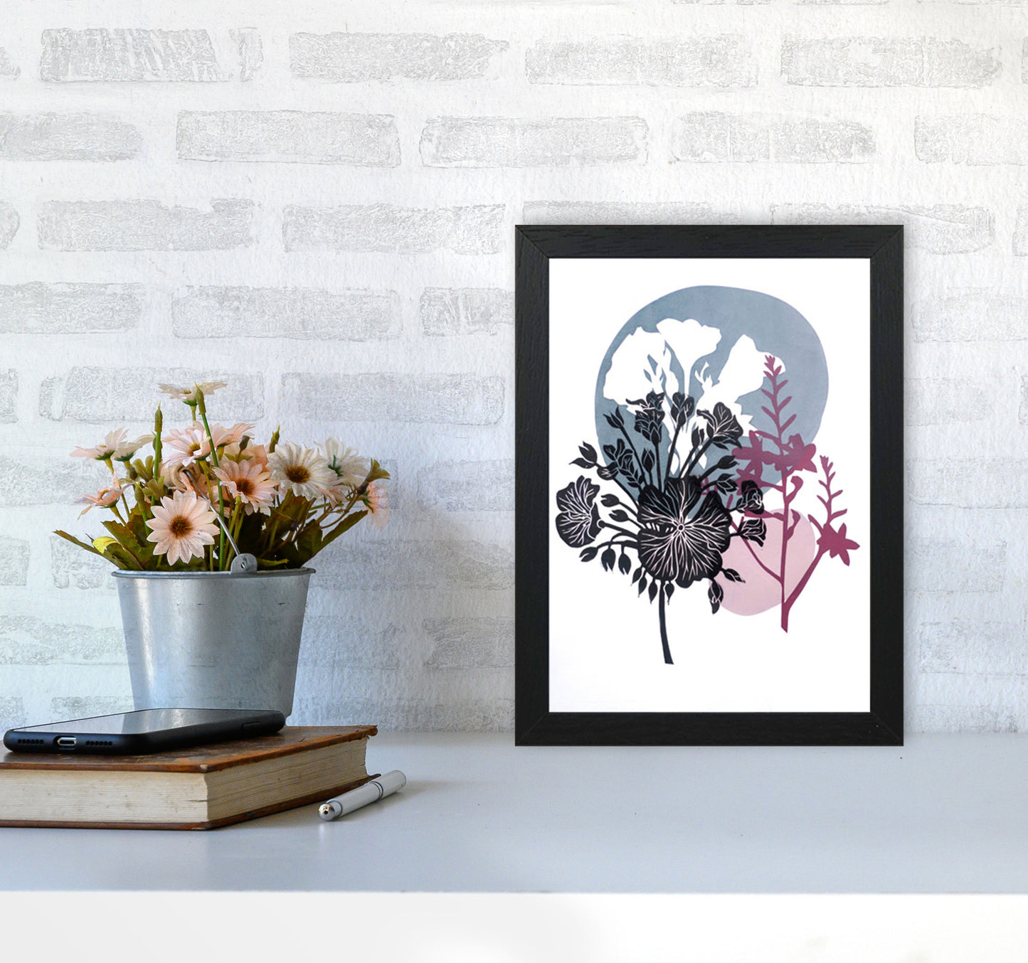 Montbretia postcard Art Print by Kate Heiss A4 White Frame
