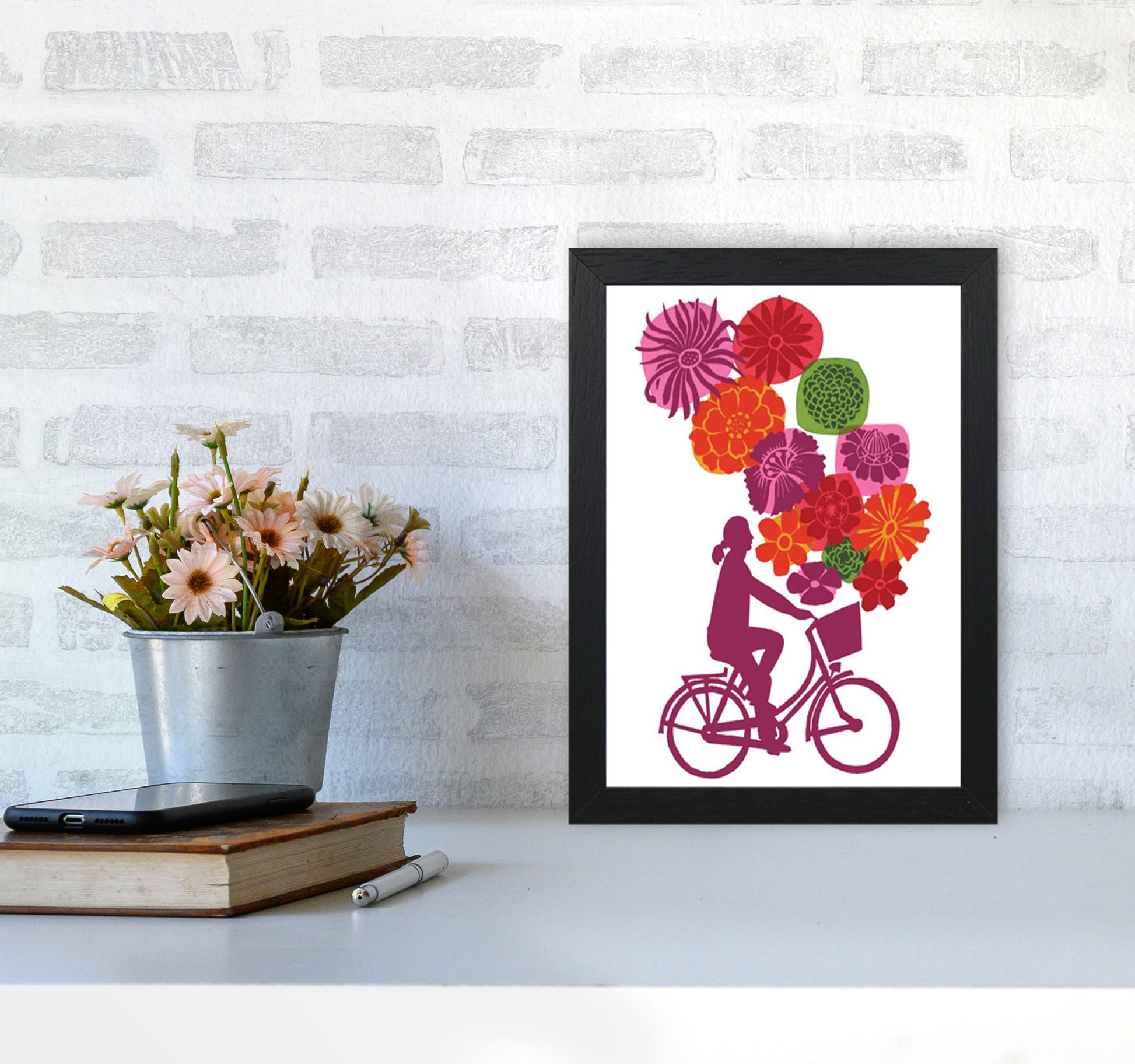 Bike Blooms Art Print by Kate Heiss A4 White Frame
