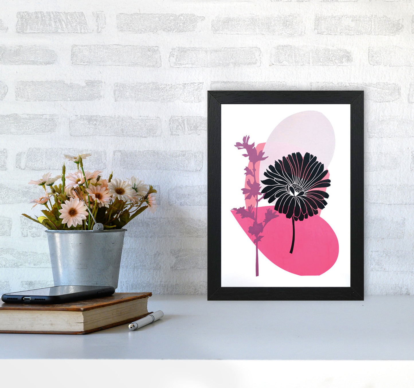 Calendula & Mallow Art Print by Kate Heiss A4 White Frame