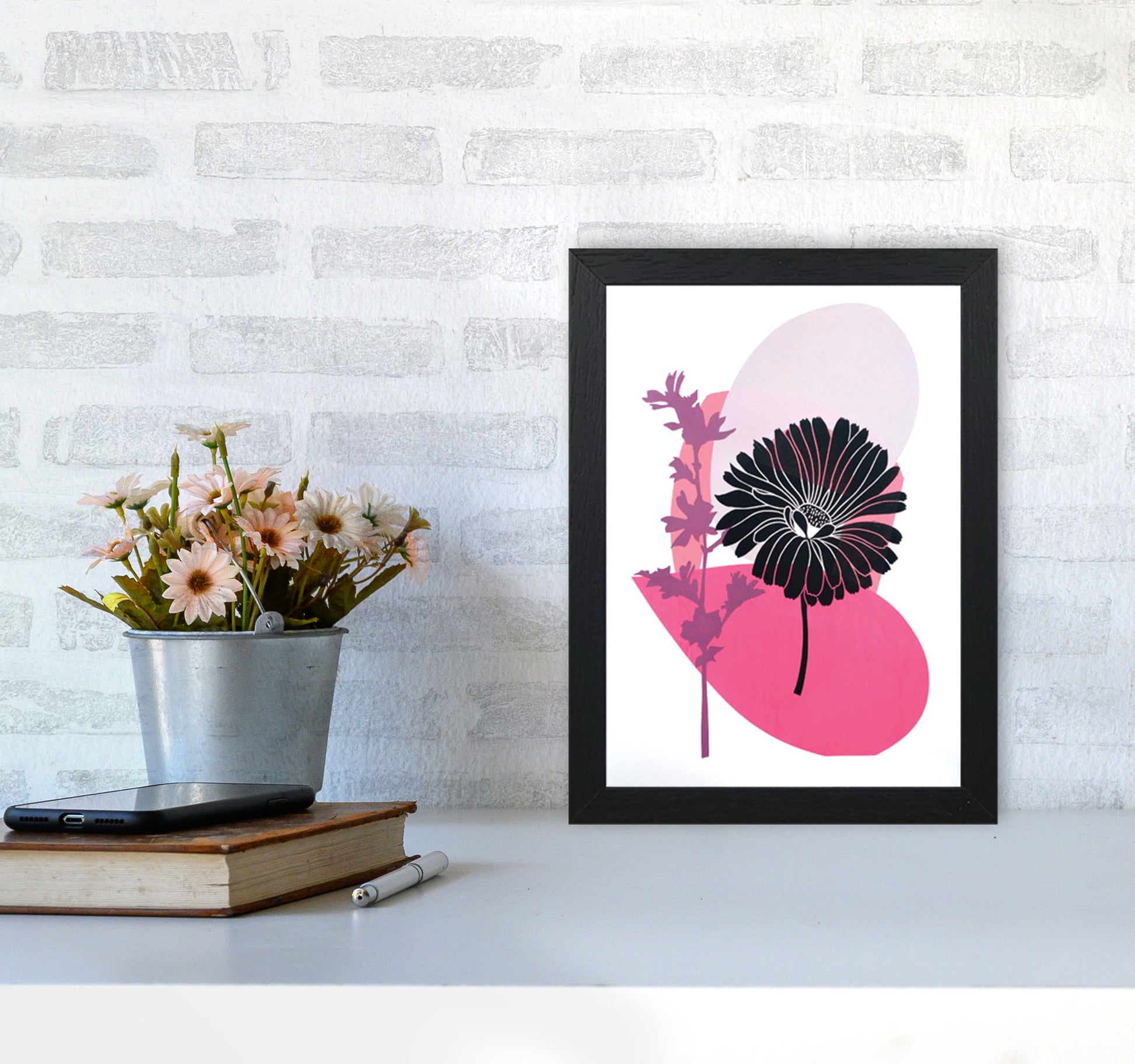 Calendula & Mallow Art Print by Kate Heiss A4 White Frame