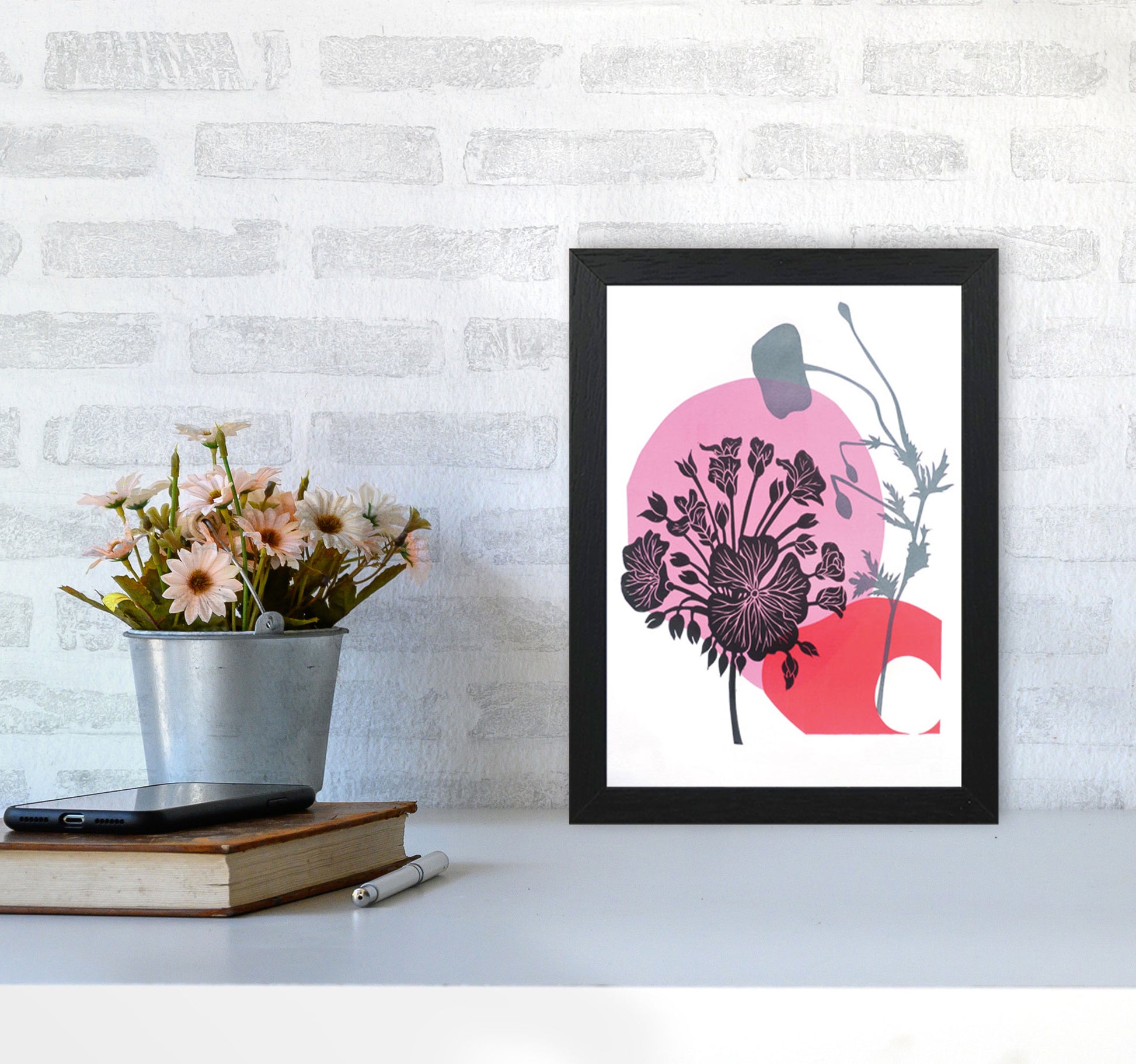 Geranium & Poppy Art Print by Kate Heiss A4 White Frame