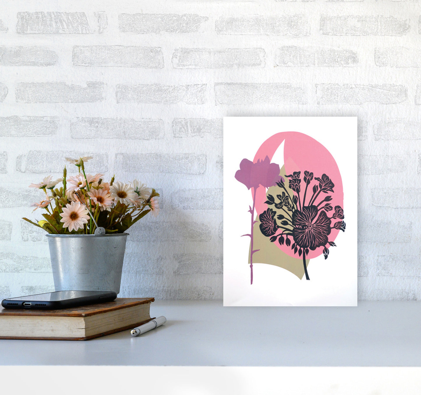 Geranium & Campanula Art Print by Kate Heiss A4 Black Frame