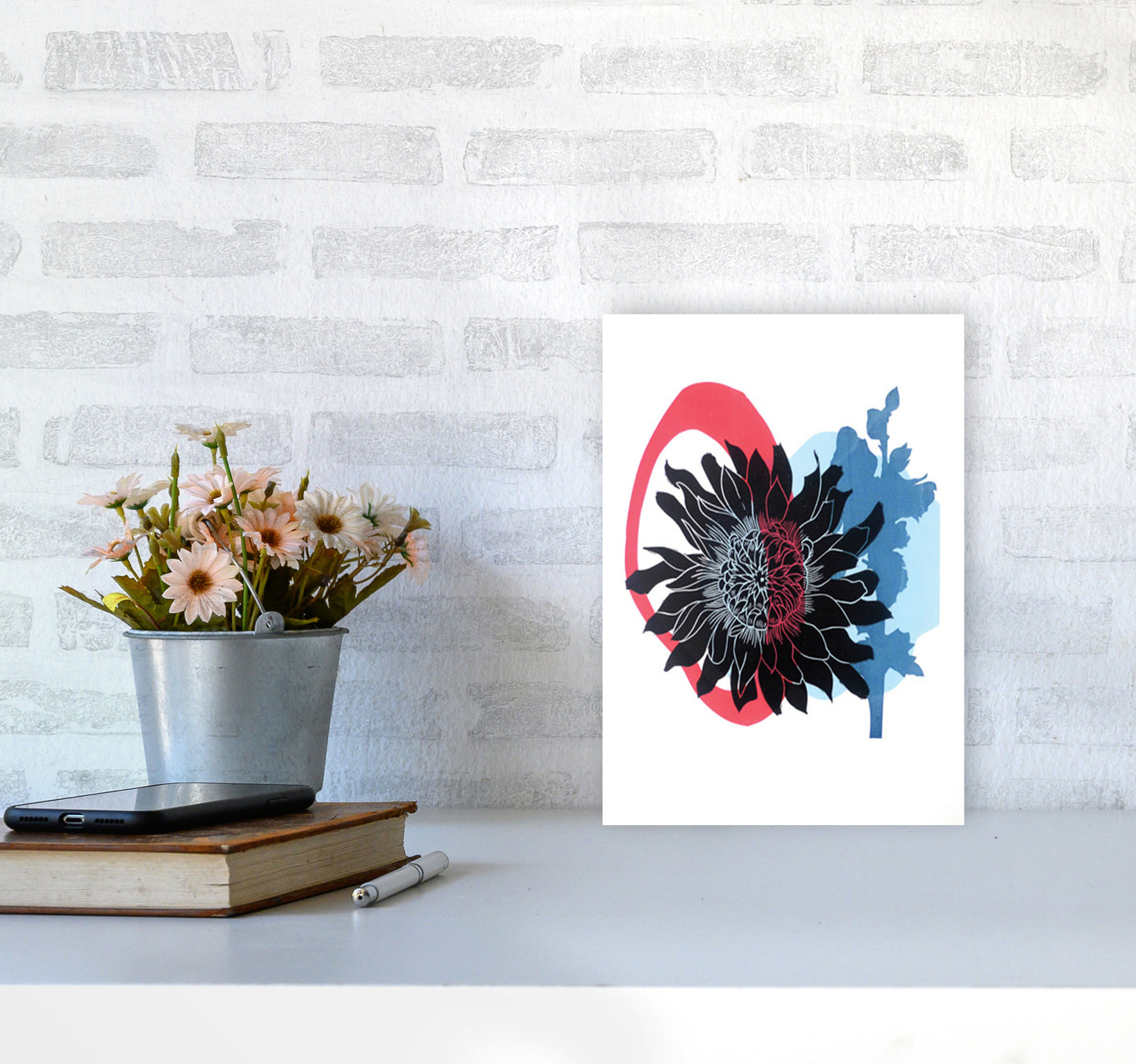 Dahlia PLpostcard Art Print by Kate Heiss A4 Black Frame