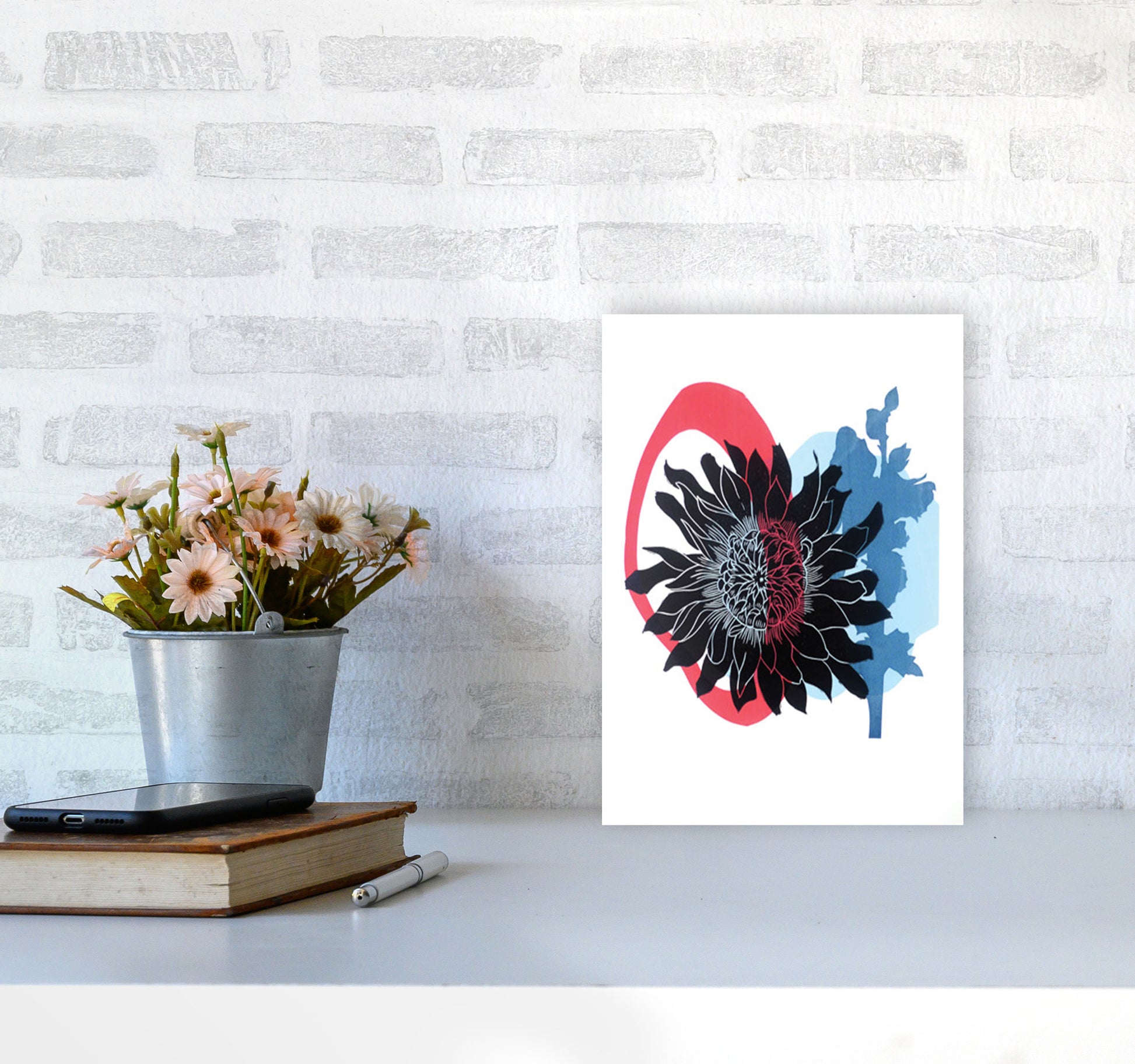 Dahlia PLpostcard Art Print by Kate Heiss A4 Black Frame