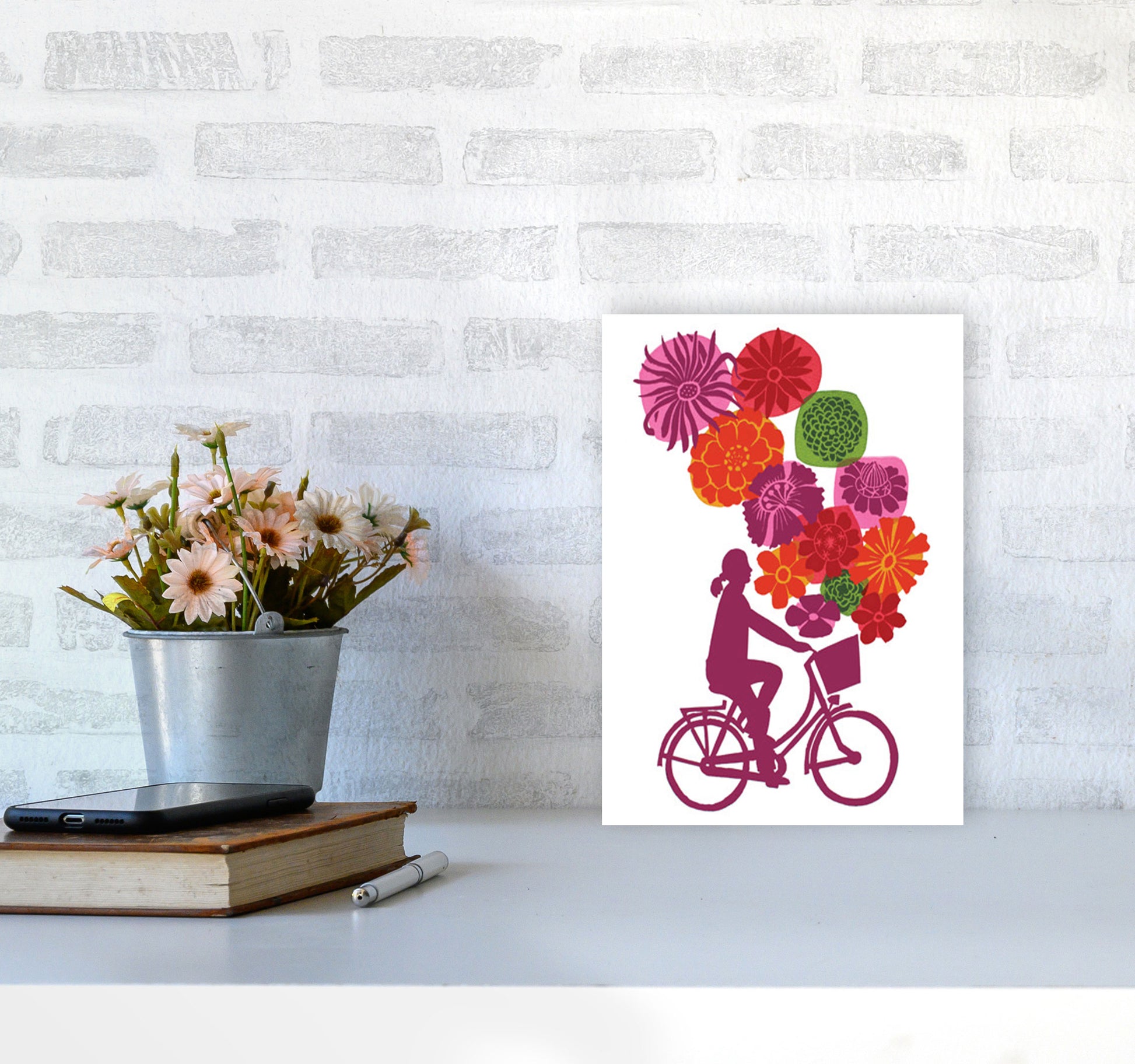 Bike Blooms Art Print by Kate Heiss A4 Black Frame
