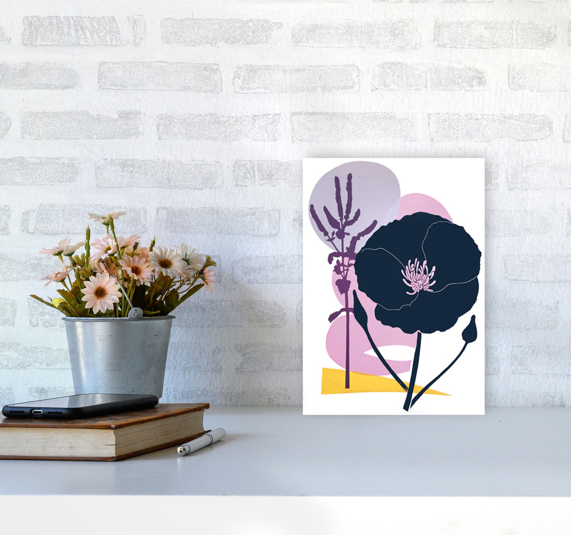 California Poppy postcard Art Print by Kate Heiss A4 Black Frame