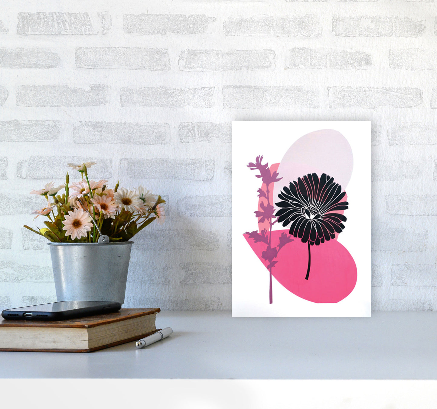Calendula & Mallow Art Print by Kate Heiss A4 Black Frame