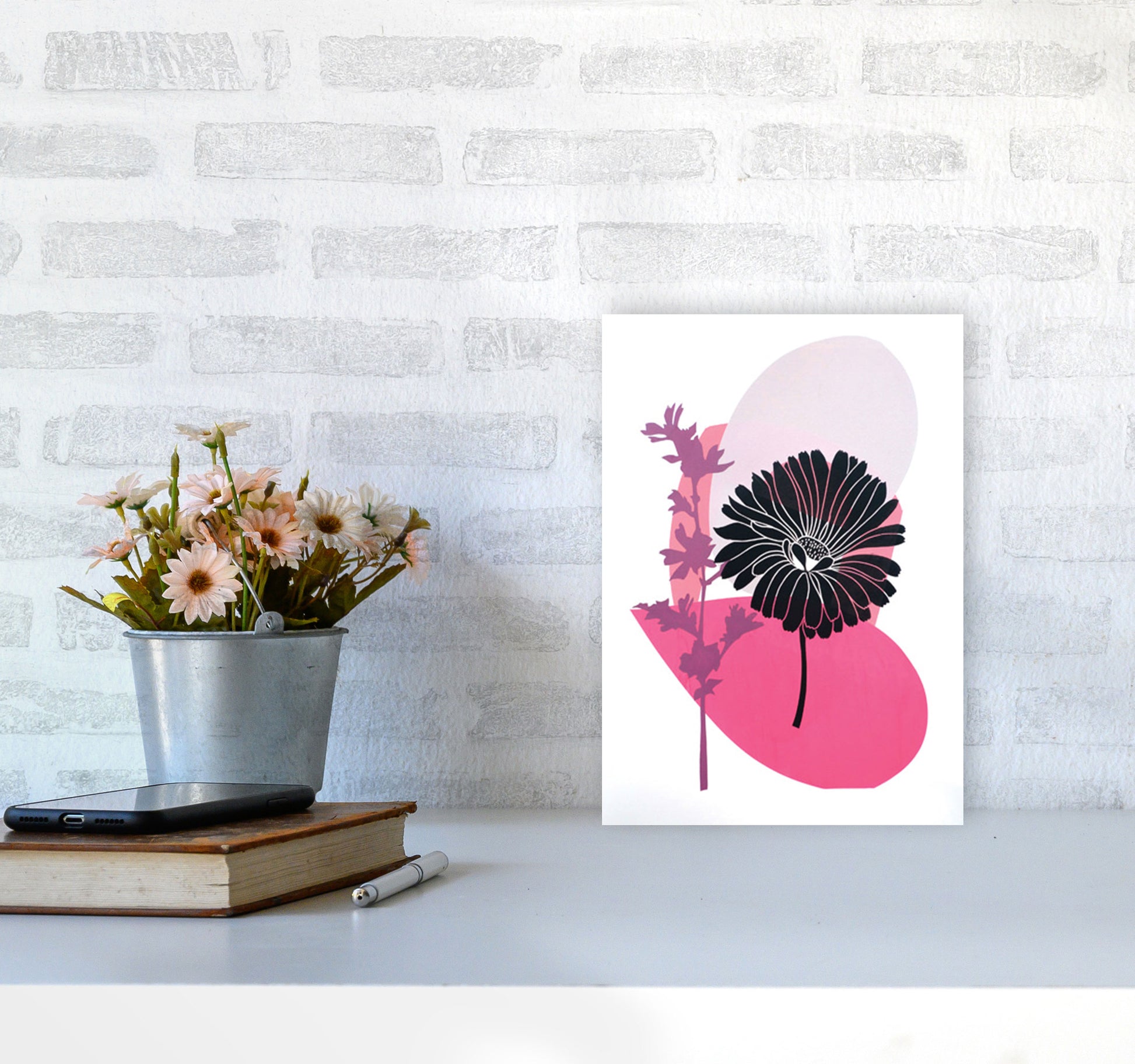 Calendula & Mallow Art Print by Kate Heiss A4 Black Frame