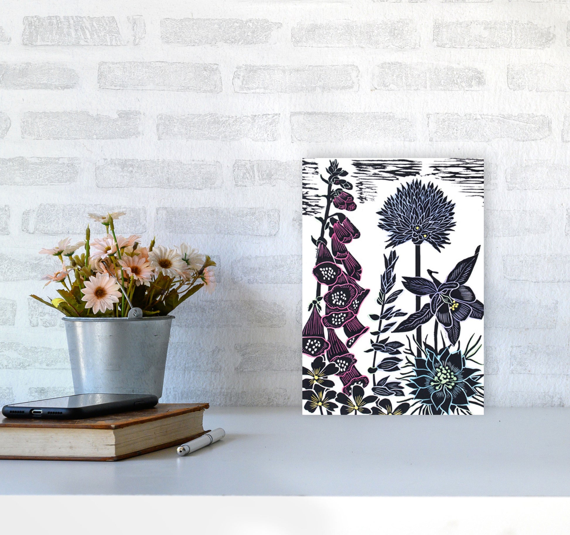 Foxgloves Art Print by Kate Heiss A4 Black Frame
