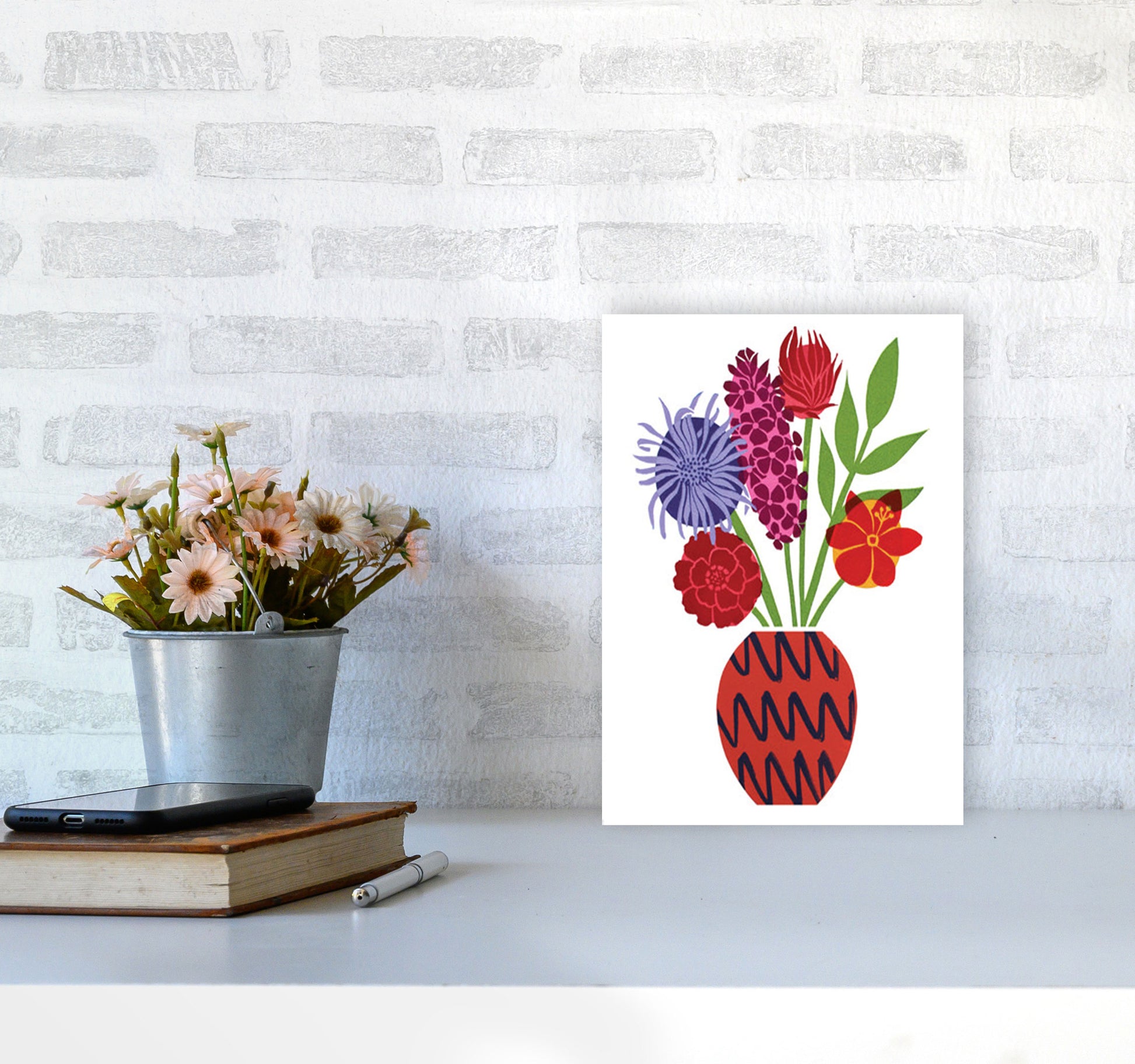 Zig Zag Vase Art Print by Kate Heiss A4 Black Frame