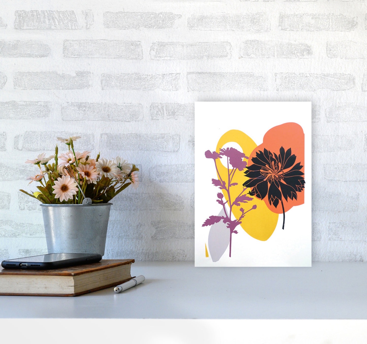 Scabiosa & Daisy Art Print by Kate Heiss A4 Black Frame