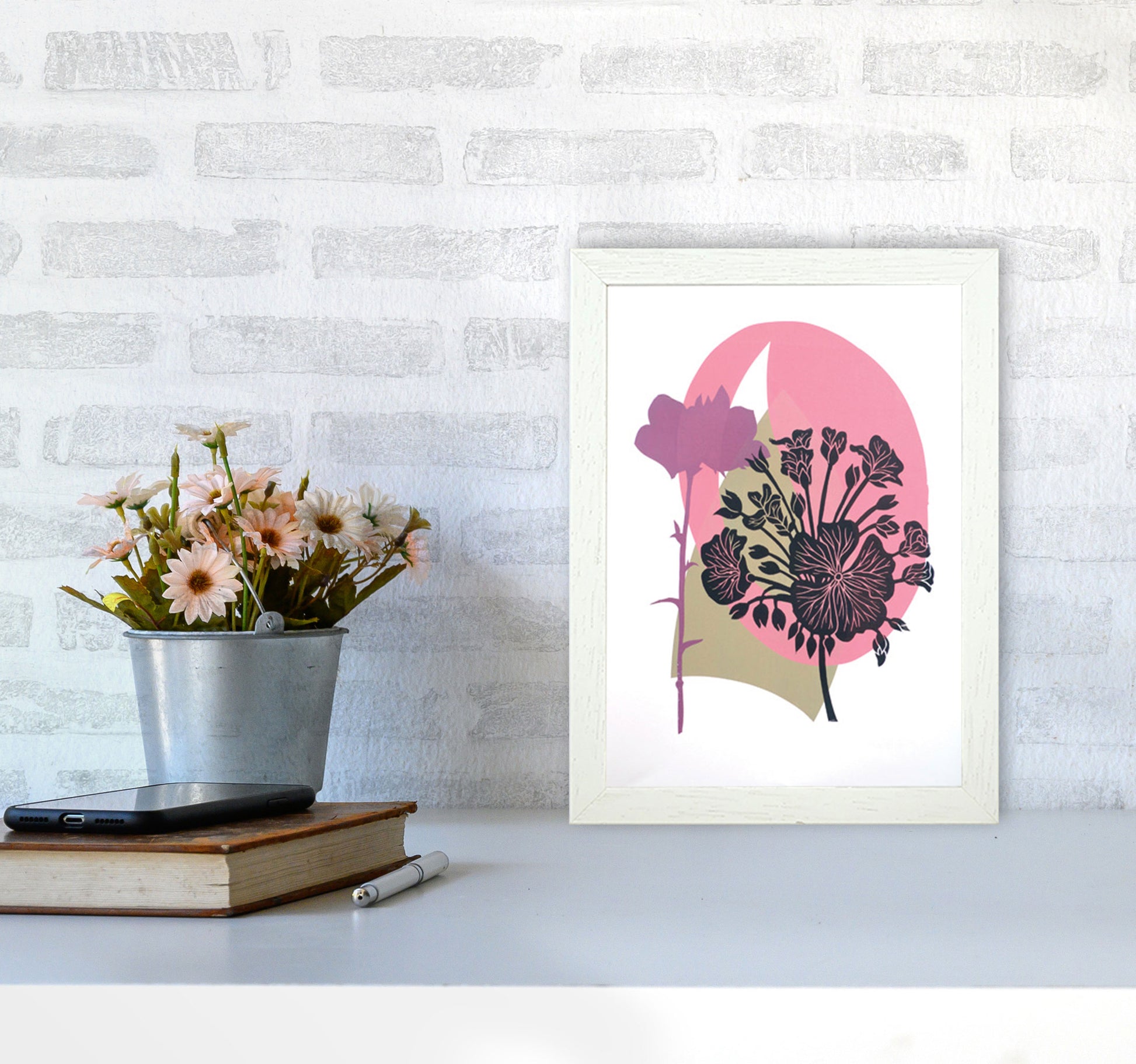 Geranium & Campanula Art Print by Kate Heiss A4 Oak Frame