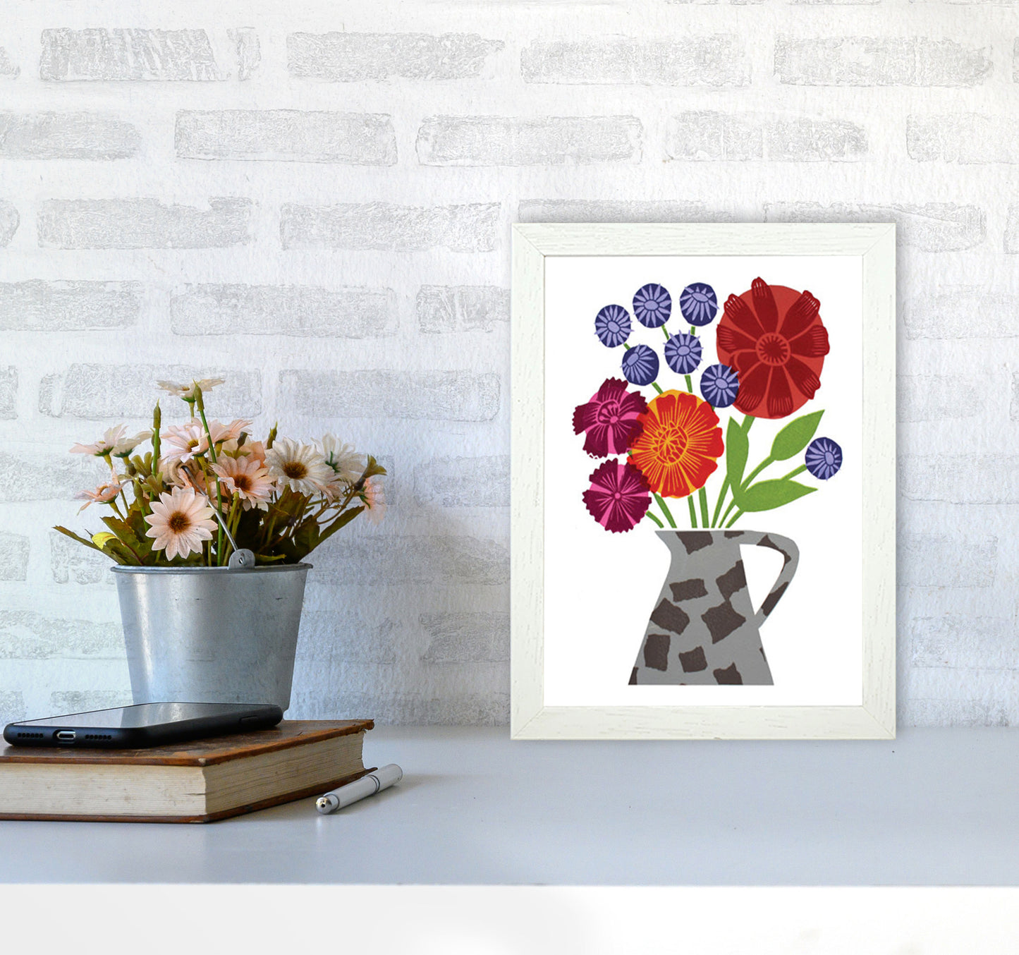 PatchVase Art Print by Kate Heiss A4 Oak Frame