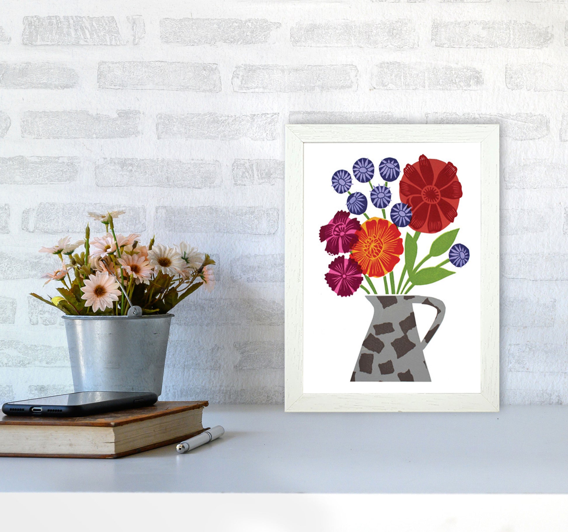 PatchVase Art Print by Kate Heiss A4 Oak Frame