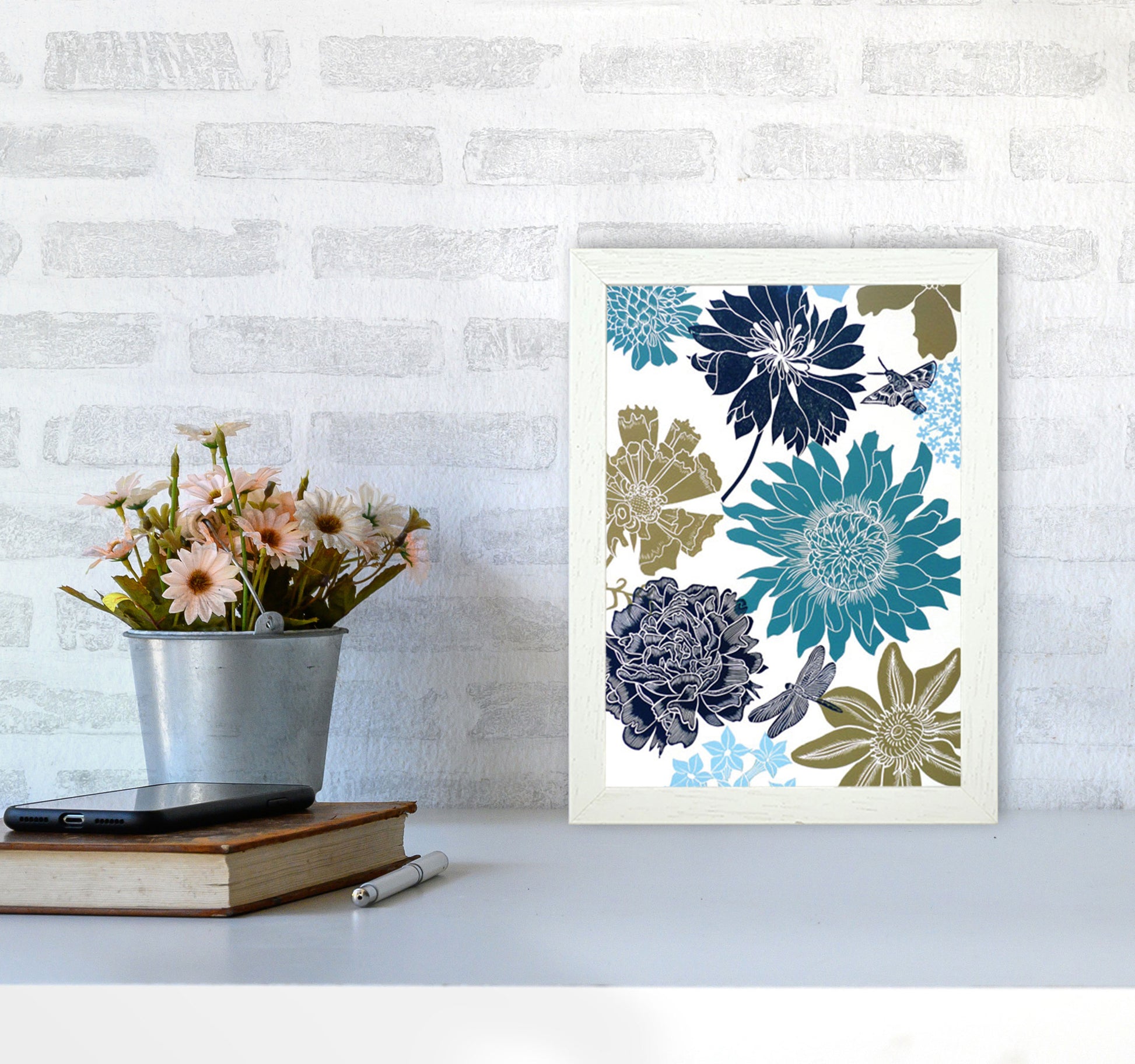 CottageGarden 9 postcard Art Print by Kate Heiss A4 Oak Frame