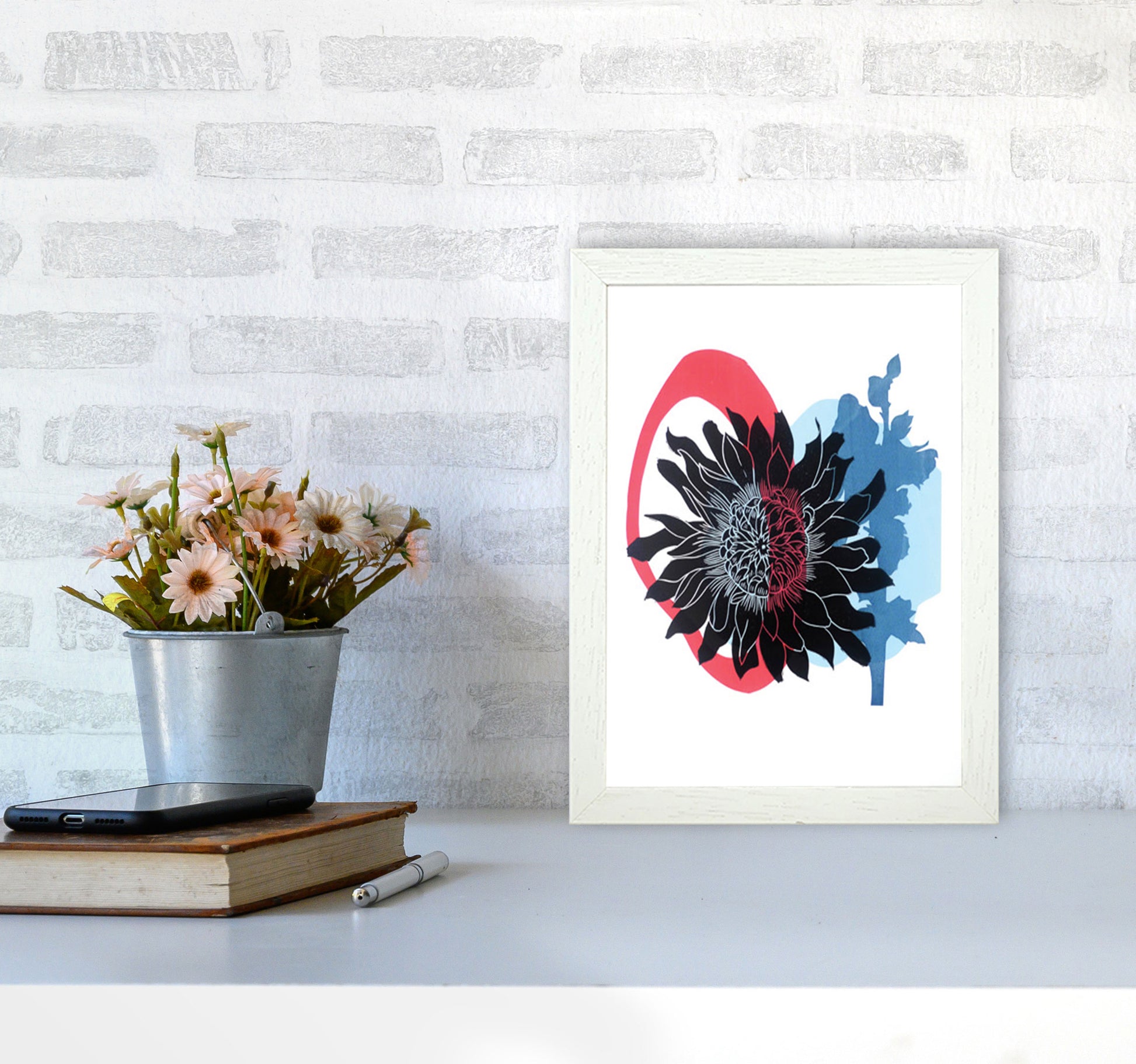Dahlia PLpostcard Art Print by Kate Heiss A4 Oak Frame