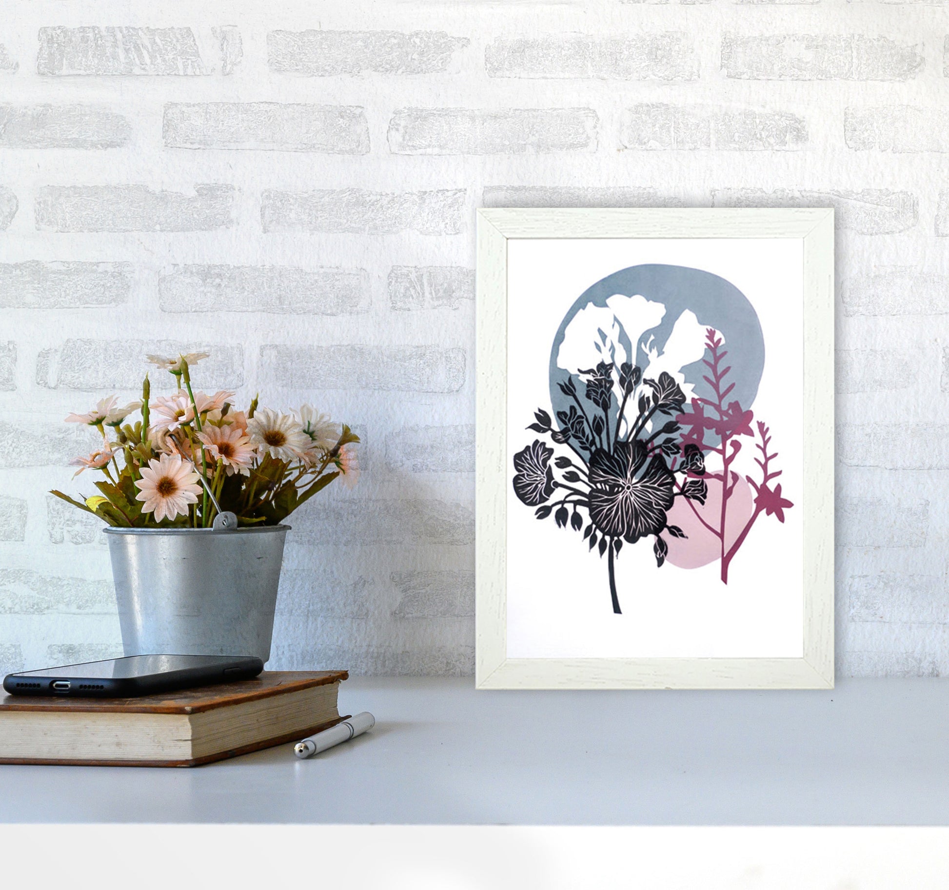 Montbretia postcard Art Print by Kate Heiss A4 Oak Frame
