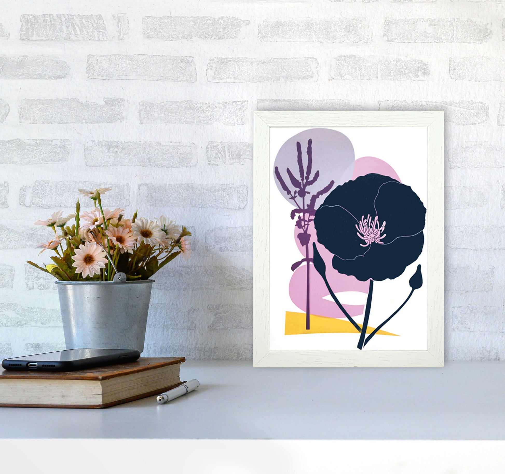 California Poppy postcard Art Print by Kate Heiss A4 Oak Frame