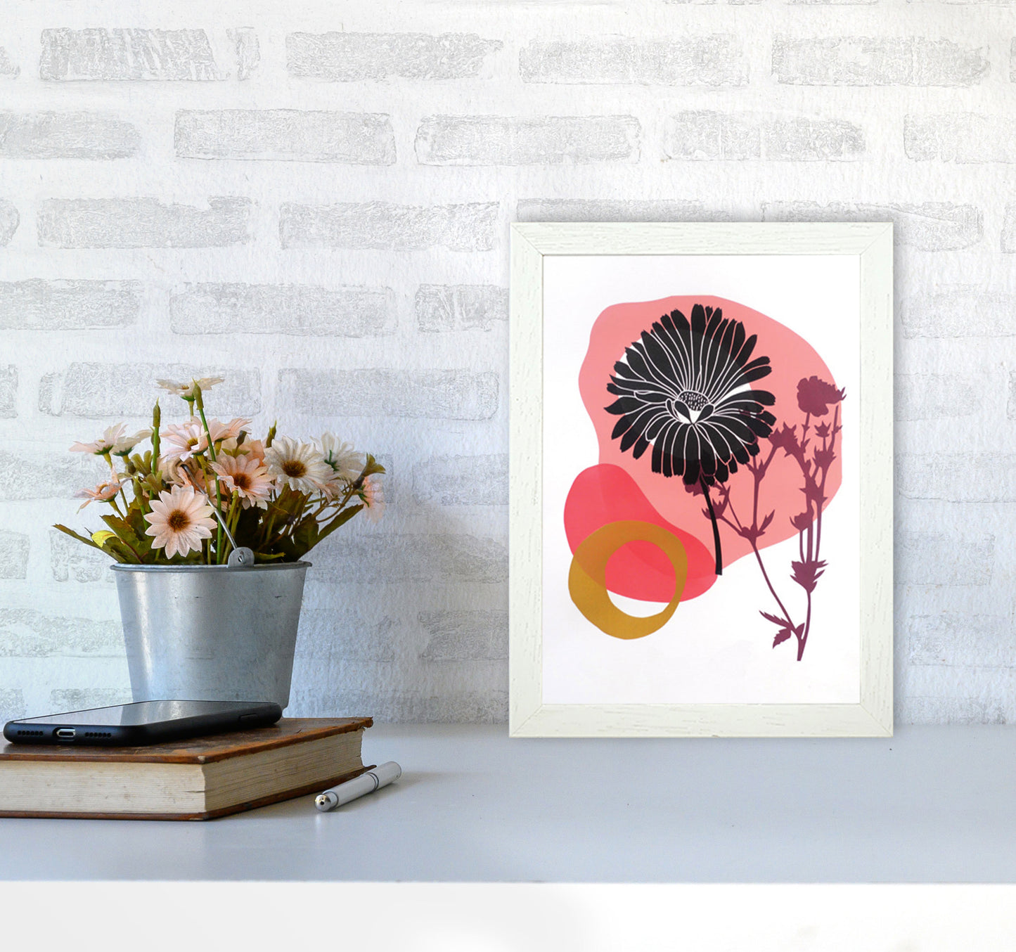 Calendula Officinalis postcard Art Print by Kate Heiss A4 Oak Frame