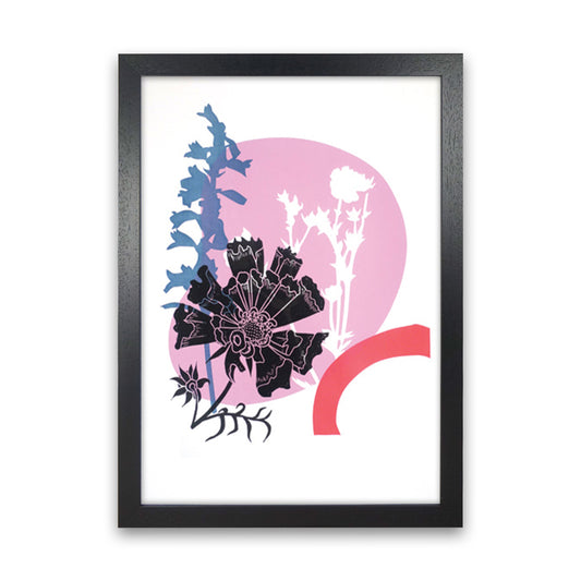 Cosmos & Penstemon postcard Art Print by Kate Heiss Black Grain