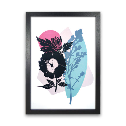 Hibiscus & Feverfew postcard Art Print by Kate Heiss Black Grain