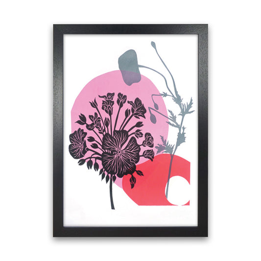 Geranium & Poppy Art Print by Kate Heiss Black Grain