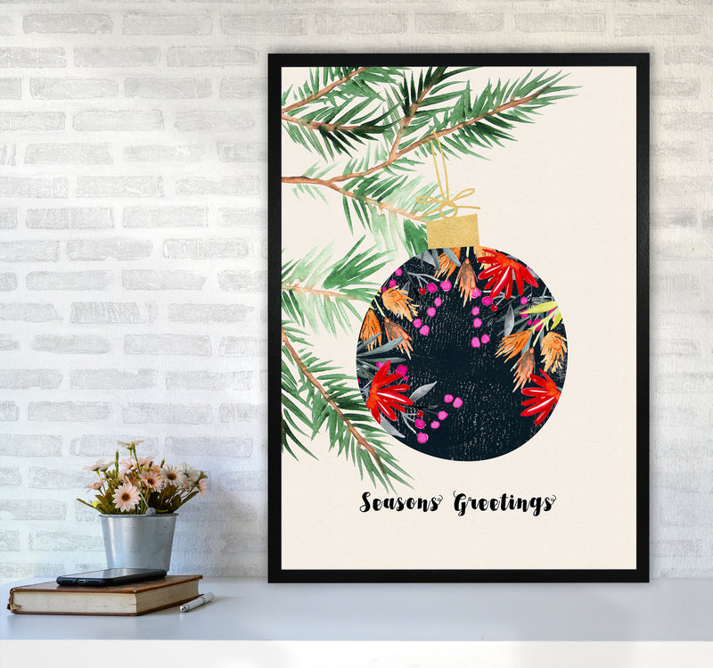 Seasons Greetings Christmas Art Print by Kookiepixel A1 White Frame