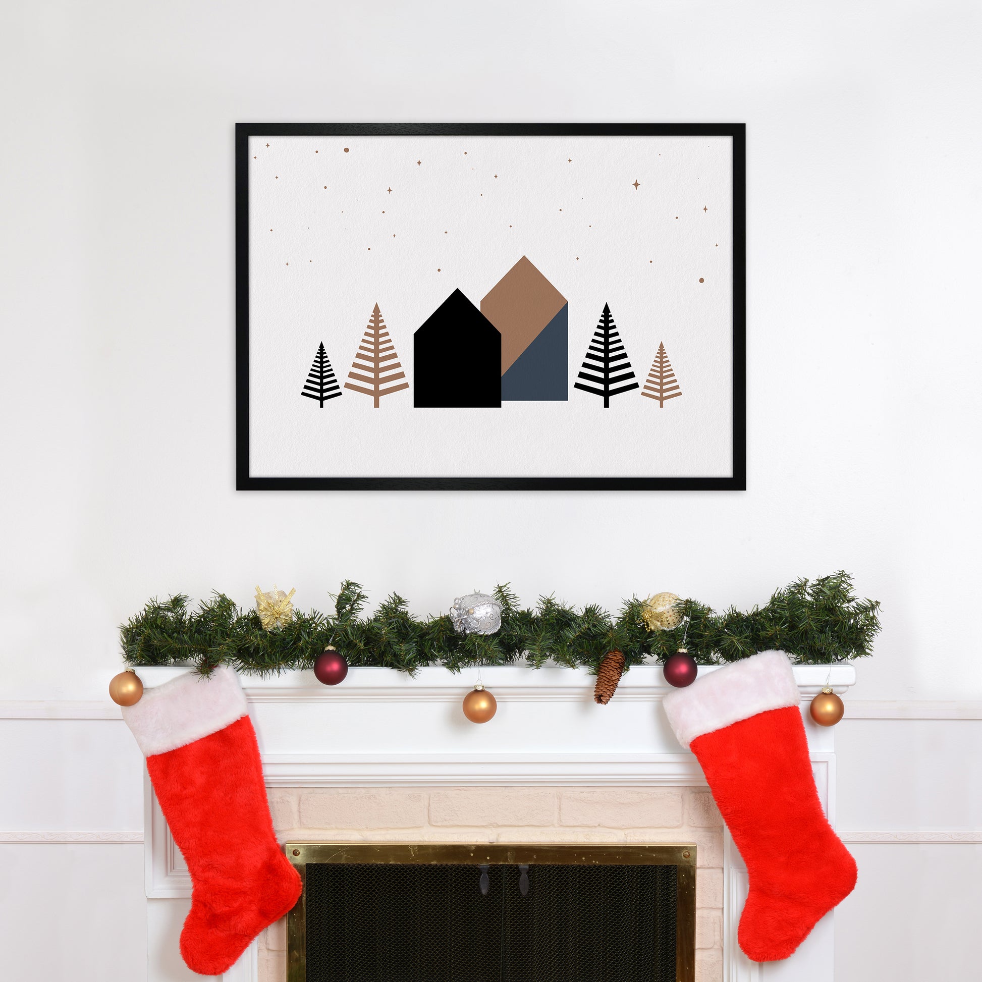 Starry night Landscape Art Print by Kookiepixel A1 White Frame