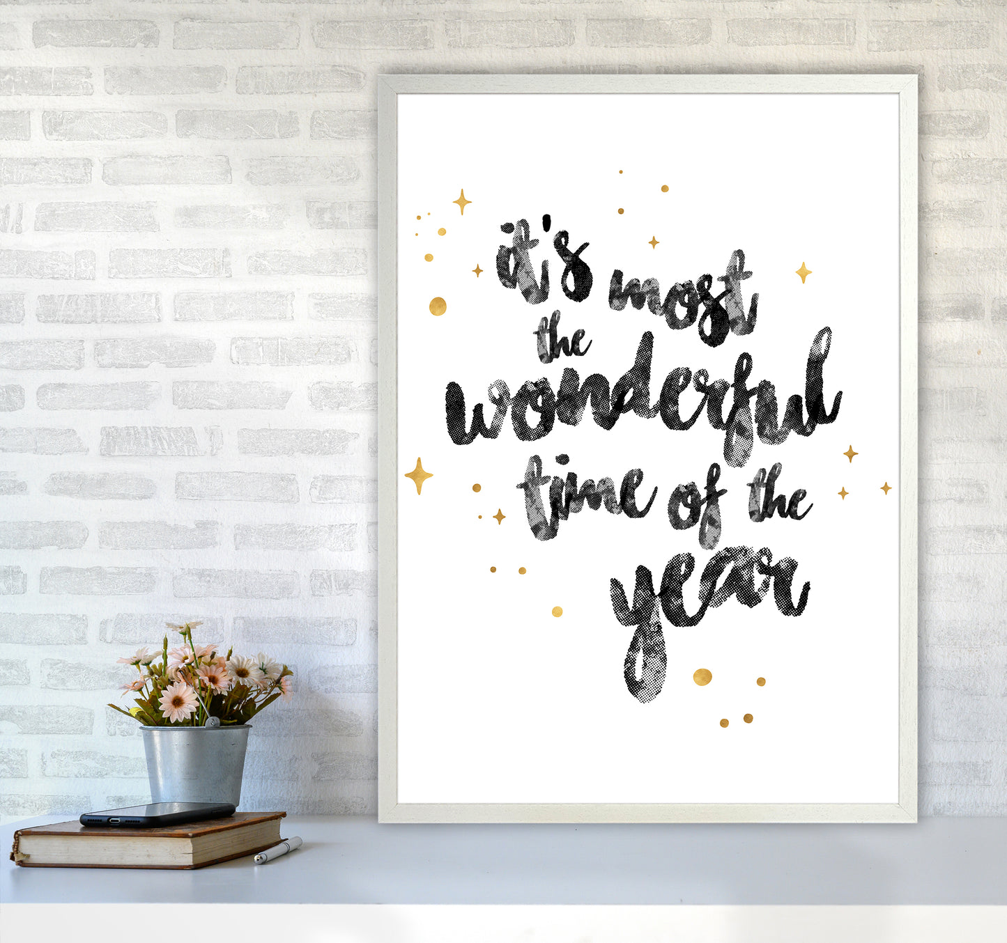 Wonderful time No 1 Christmas Art Print by Kookiepixel A1 Oak Frame