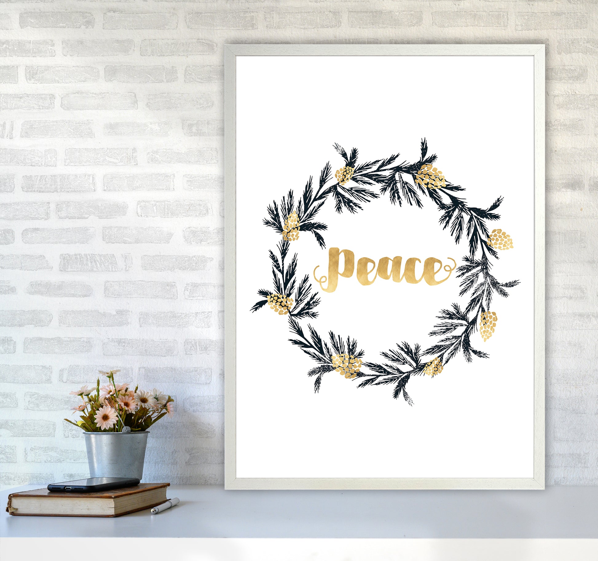 Peace Christmas Art Print by Kookiepixel A1 Oak Frame