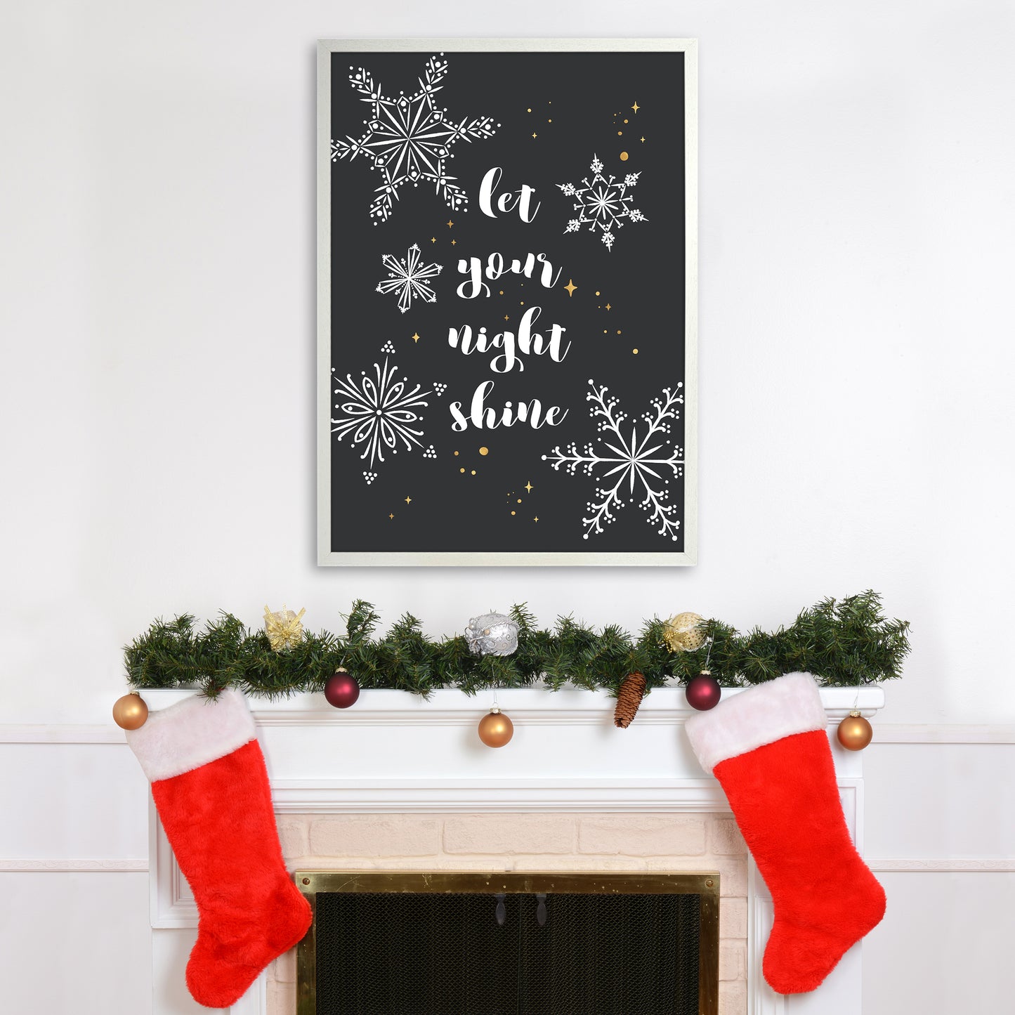 Shine Christmas Art Print by Kookiepixel A1 Oak Frame