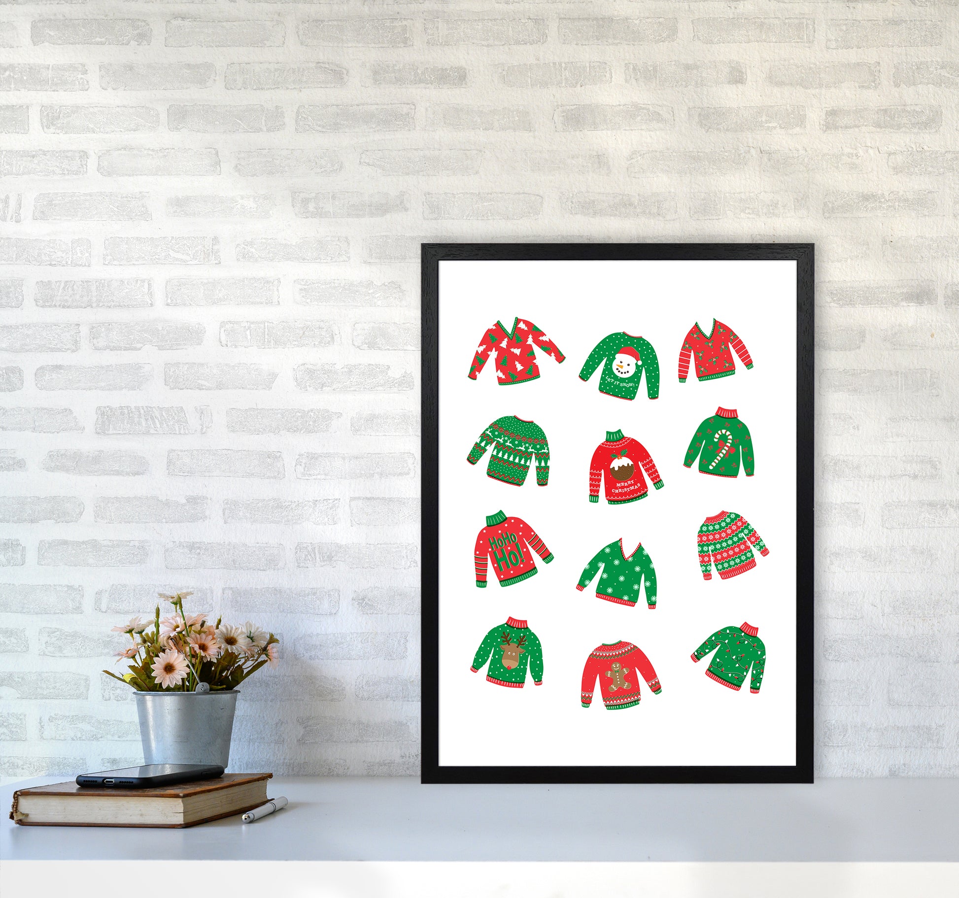 Christmas Jumpers Art Print by Kookiepixel A2 White Frame