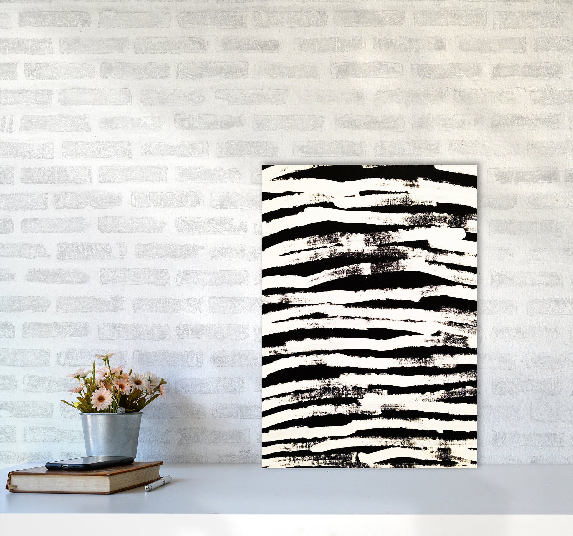 Strokes Abstract Art Print by Kookiepixel A2 Black Frame