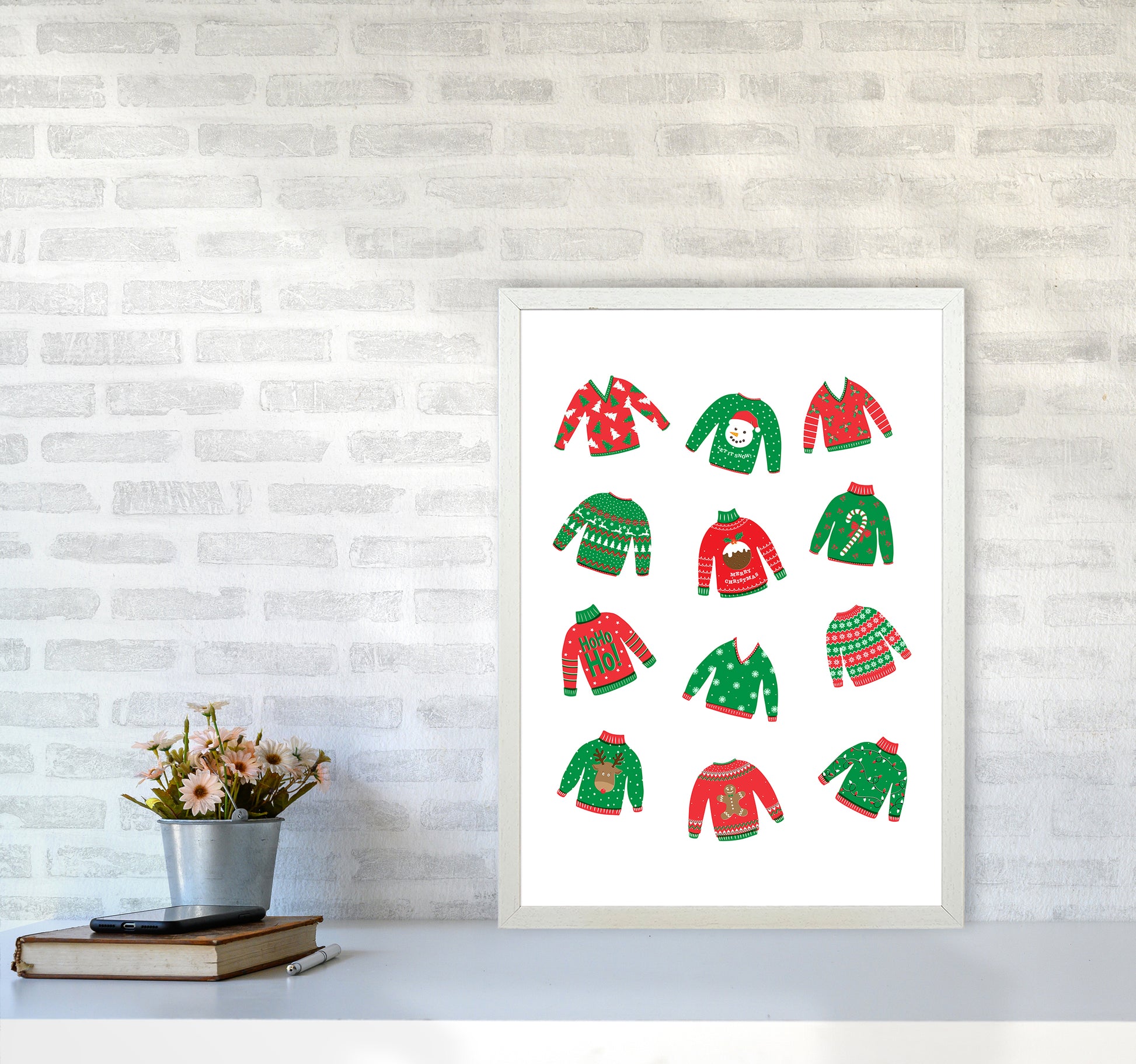 Christmas Jumpers Art Print by Kookiepixel A2 Oak Frame