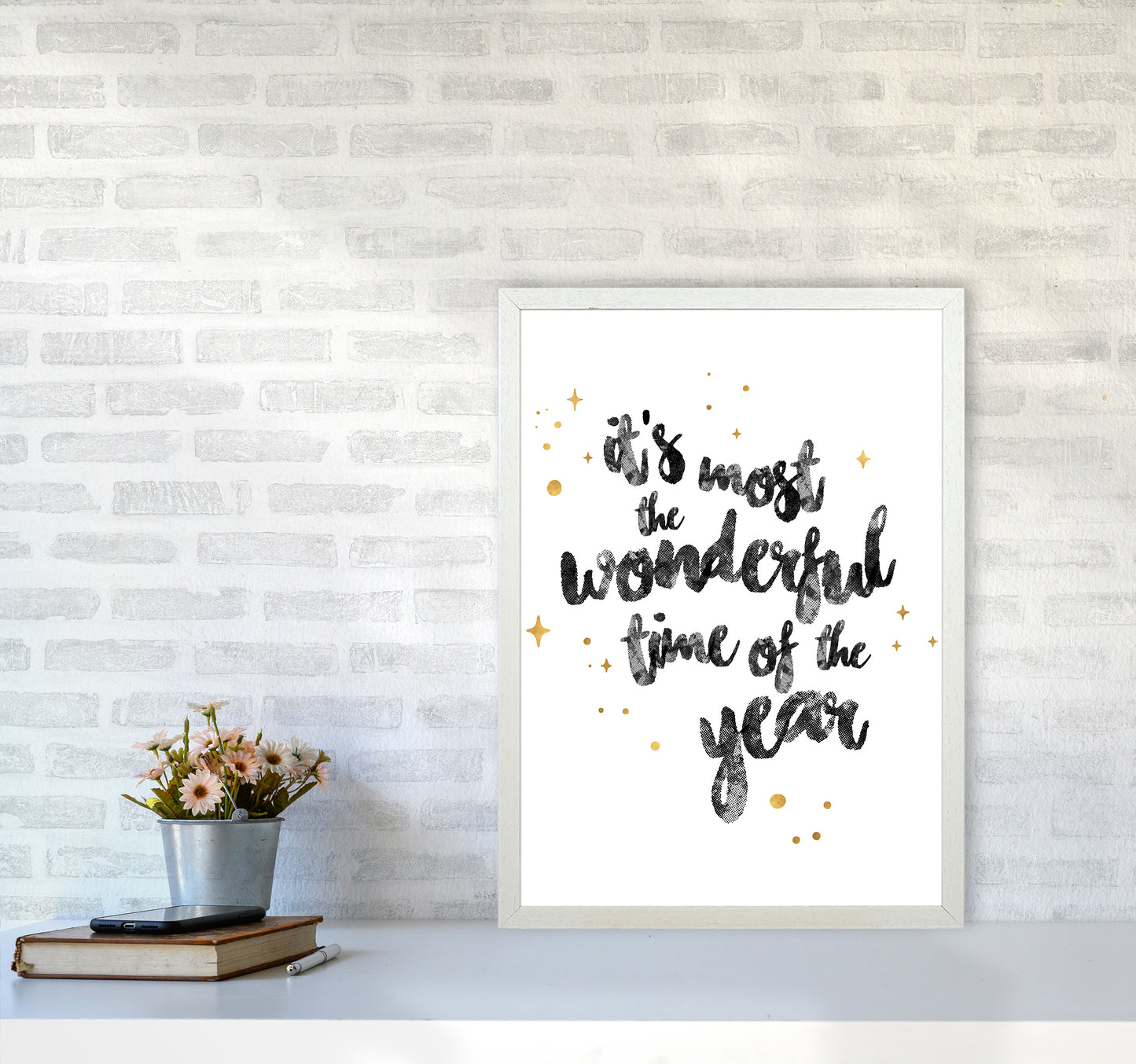 Wonderful time No 1 Christmas Art Print by Kookiepixel A2 Oak Frame