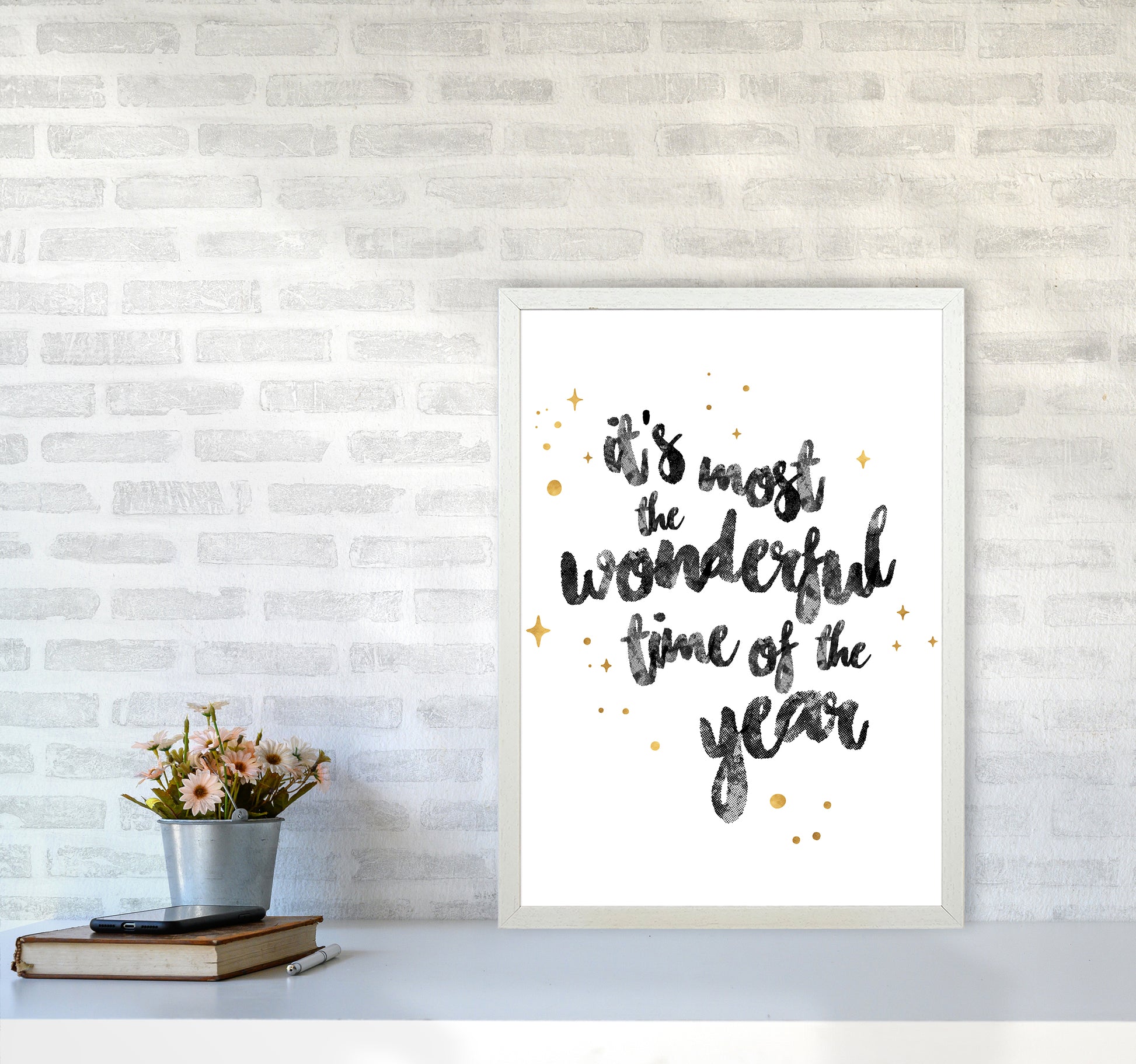Wonderful time No 1 Christmas Art Print by Kookiepixel A2 Oak Frame