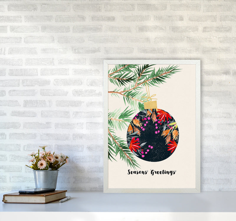 Seasons Greetings Christmas Art Print by Kookiepixel A2 Oak Frame