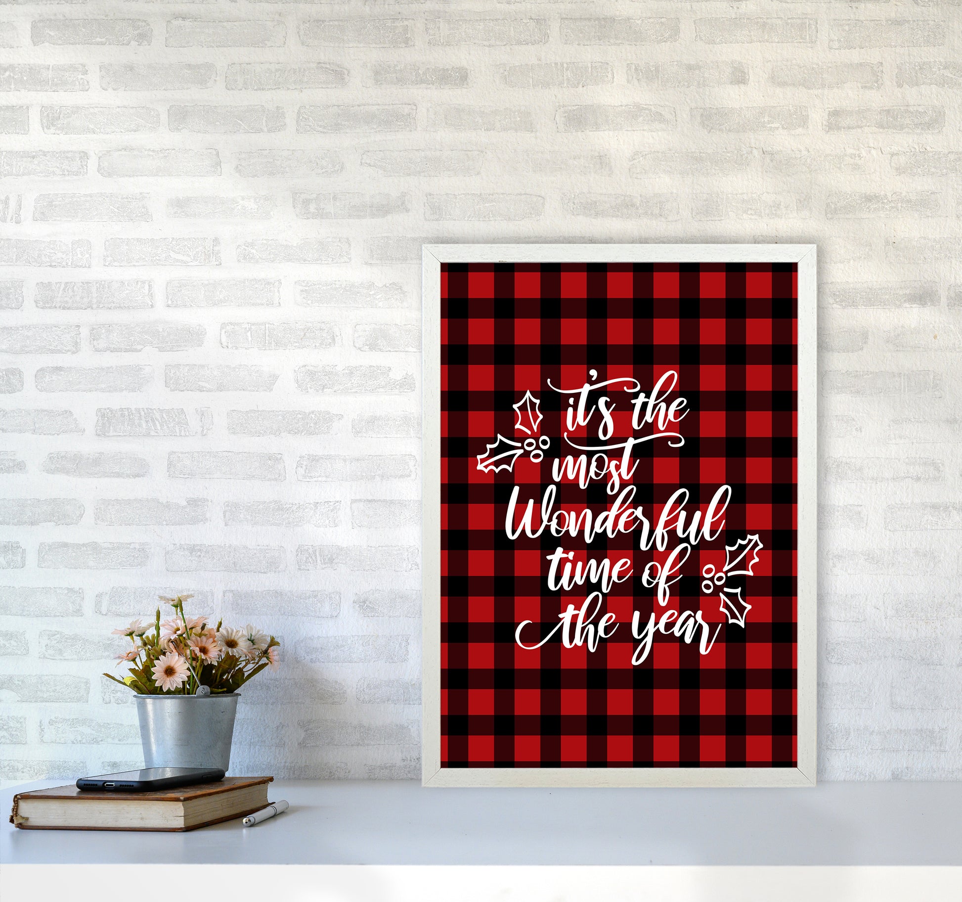 Wonderful time Christmas Art Print by Kookiepixel A2 Oak Frame