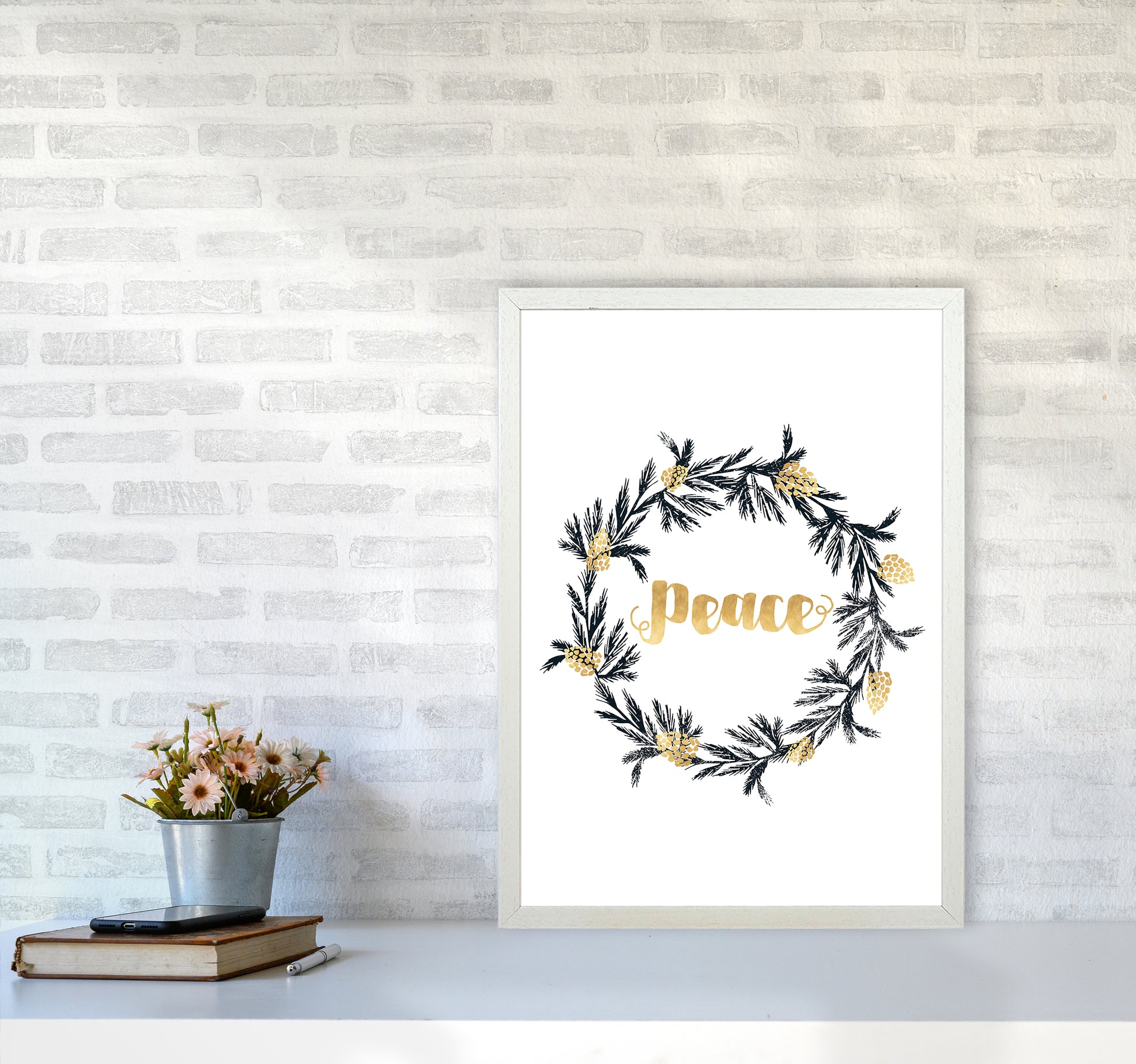 Peace Christmas Art Print by Kookiepixel A2 Oak Frame