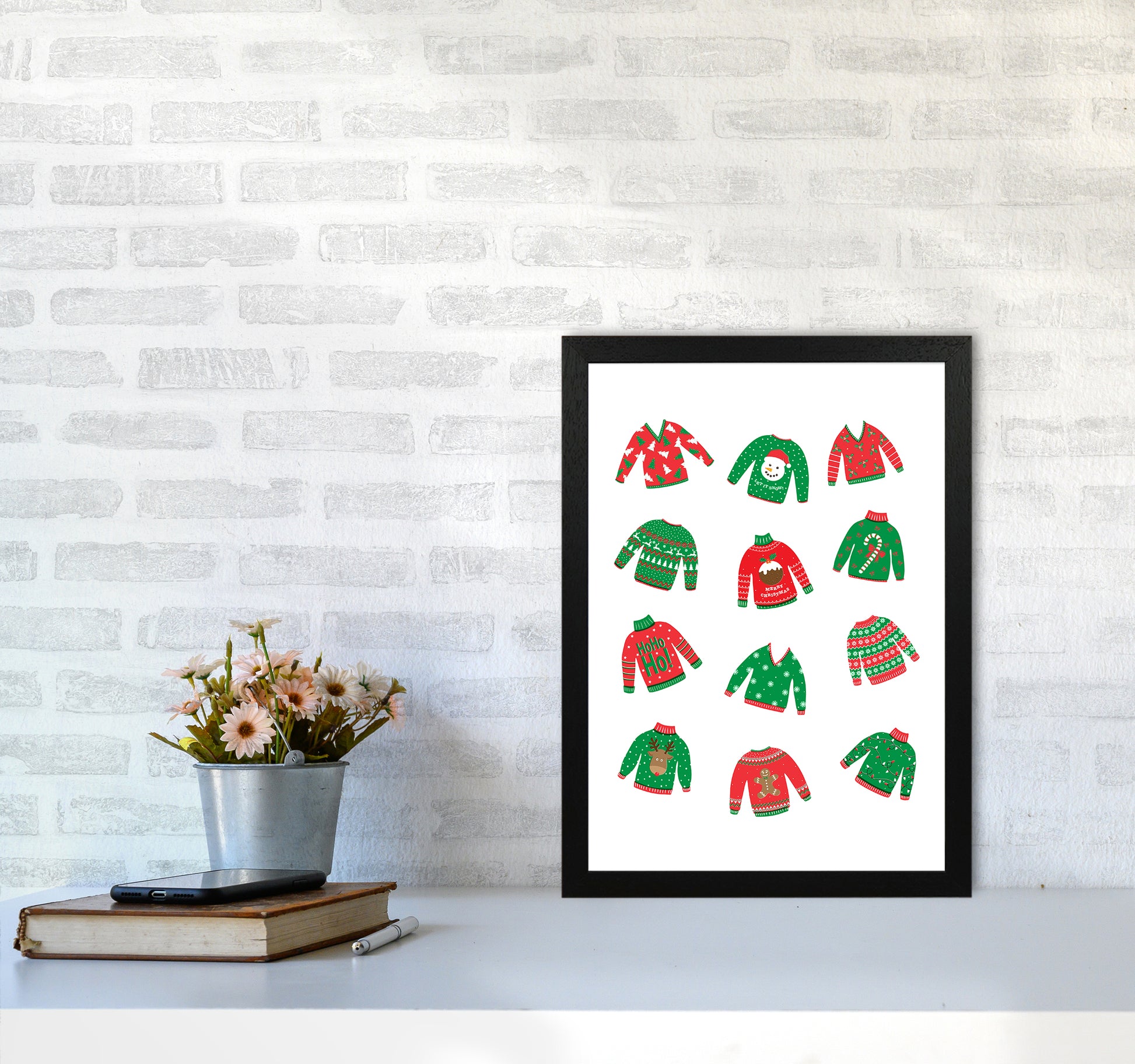 Christmas Jumpers Art Print by Kookiepixel A3 White Frame
