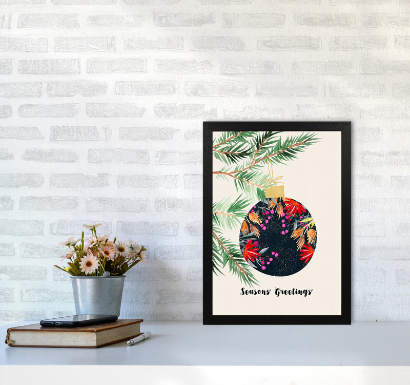 Seasons Greetings Christmas Art Print by Kookiepixel A3 White Frame