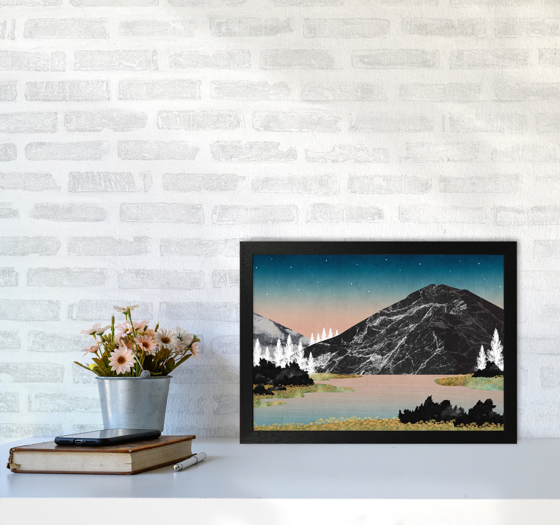 The Lake Art Print by Kookiepixel A3 White Frame