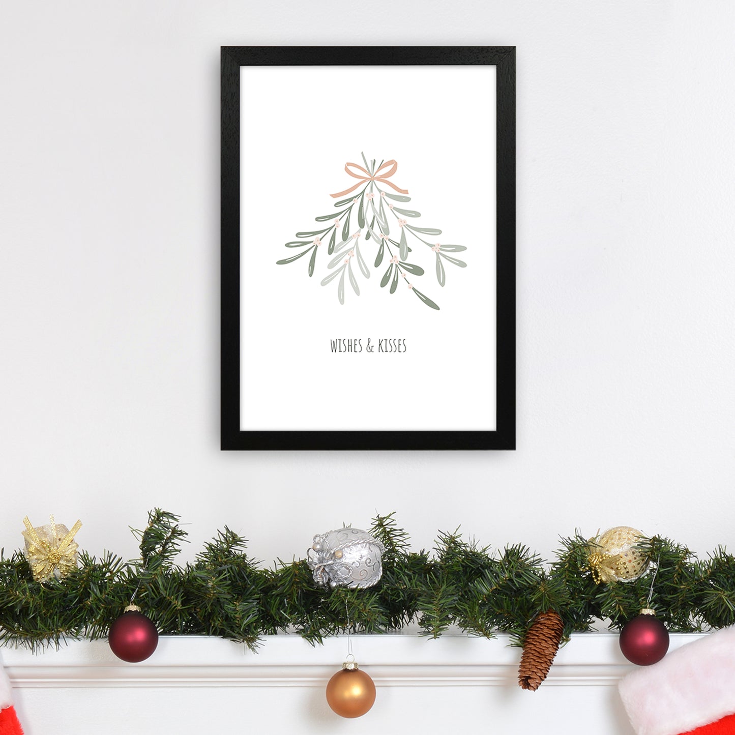 Wishes and kisses Christmas Art Print by Kookiepixel A3 White Frame