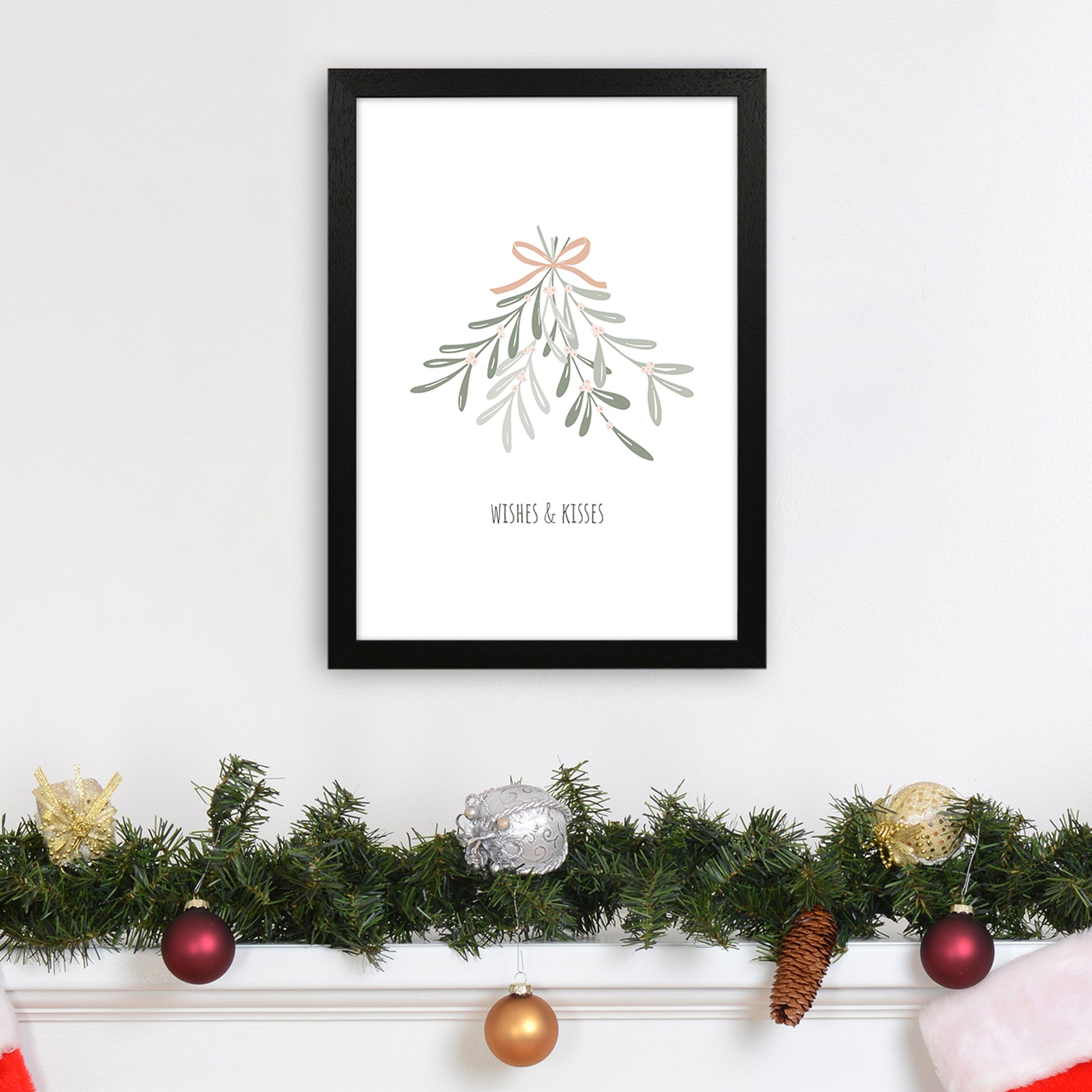Wishes and kisses Christmas Art Print by Kookiepixel A3 White Frame