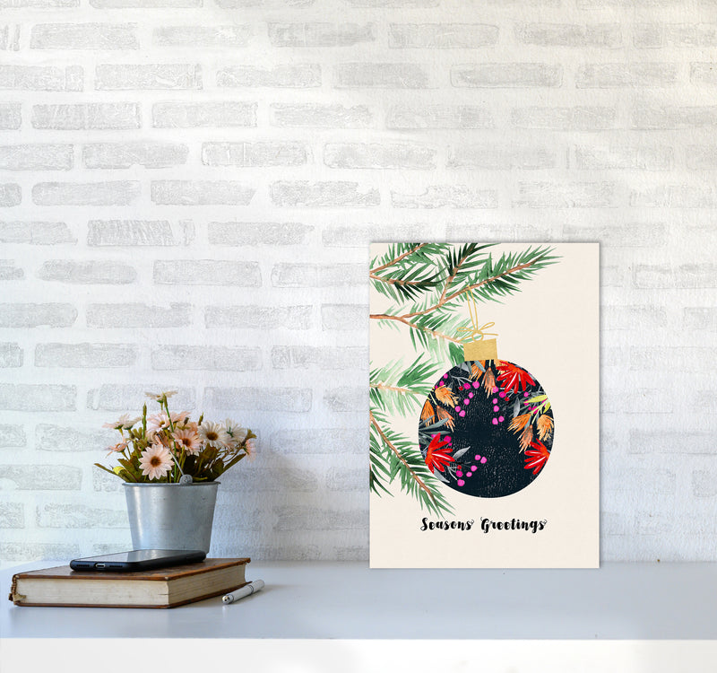 Seasons Greetings Christmas Art Print by Kookiepixel A3 Black Frame