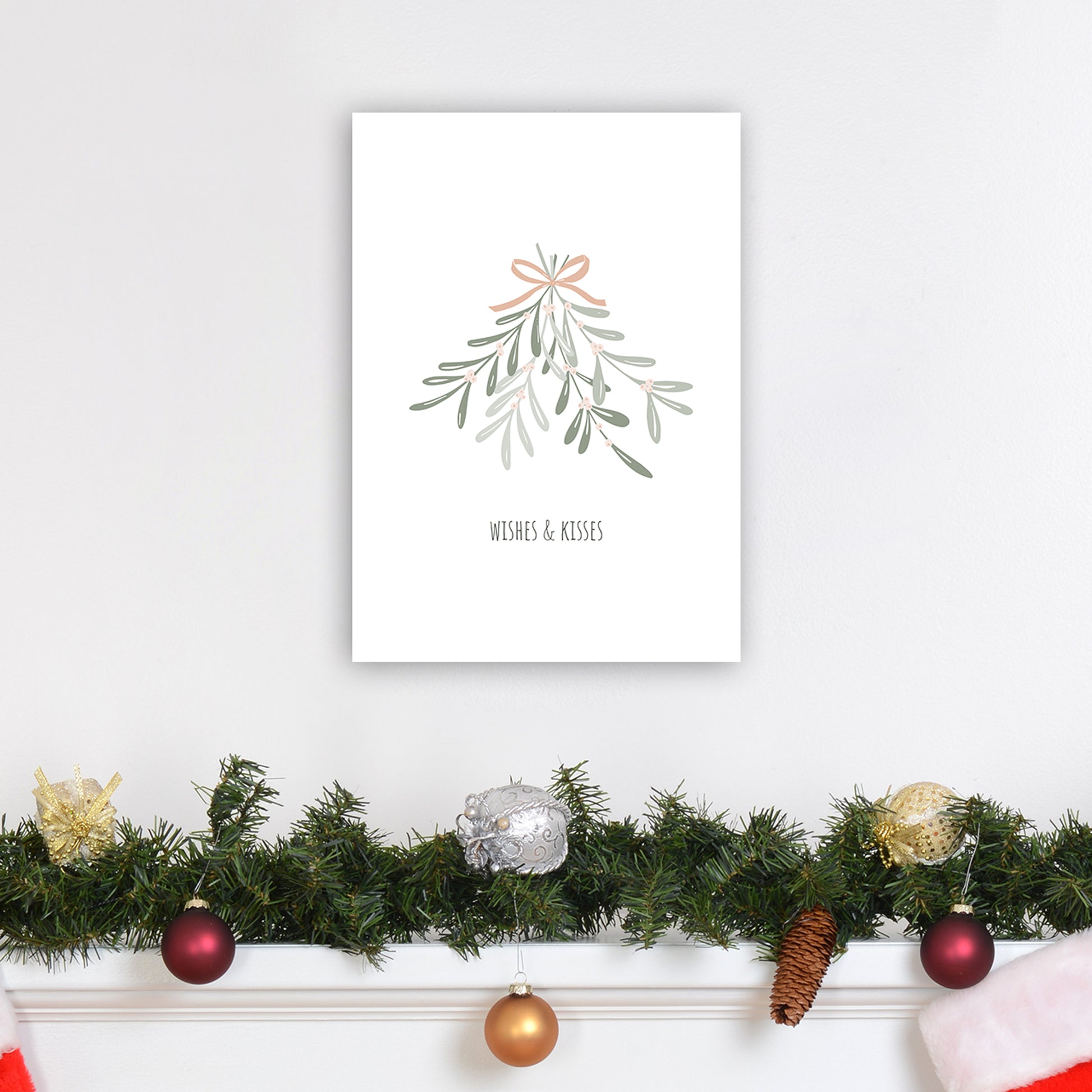 Wishes and kisses Christmas Art Print by Kookiepixel A3 Black Frame