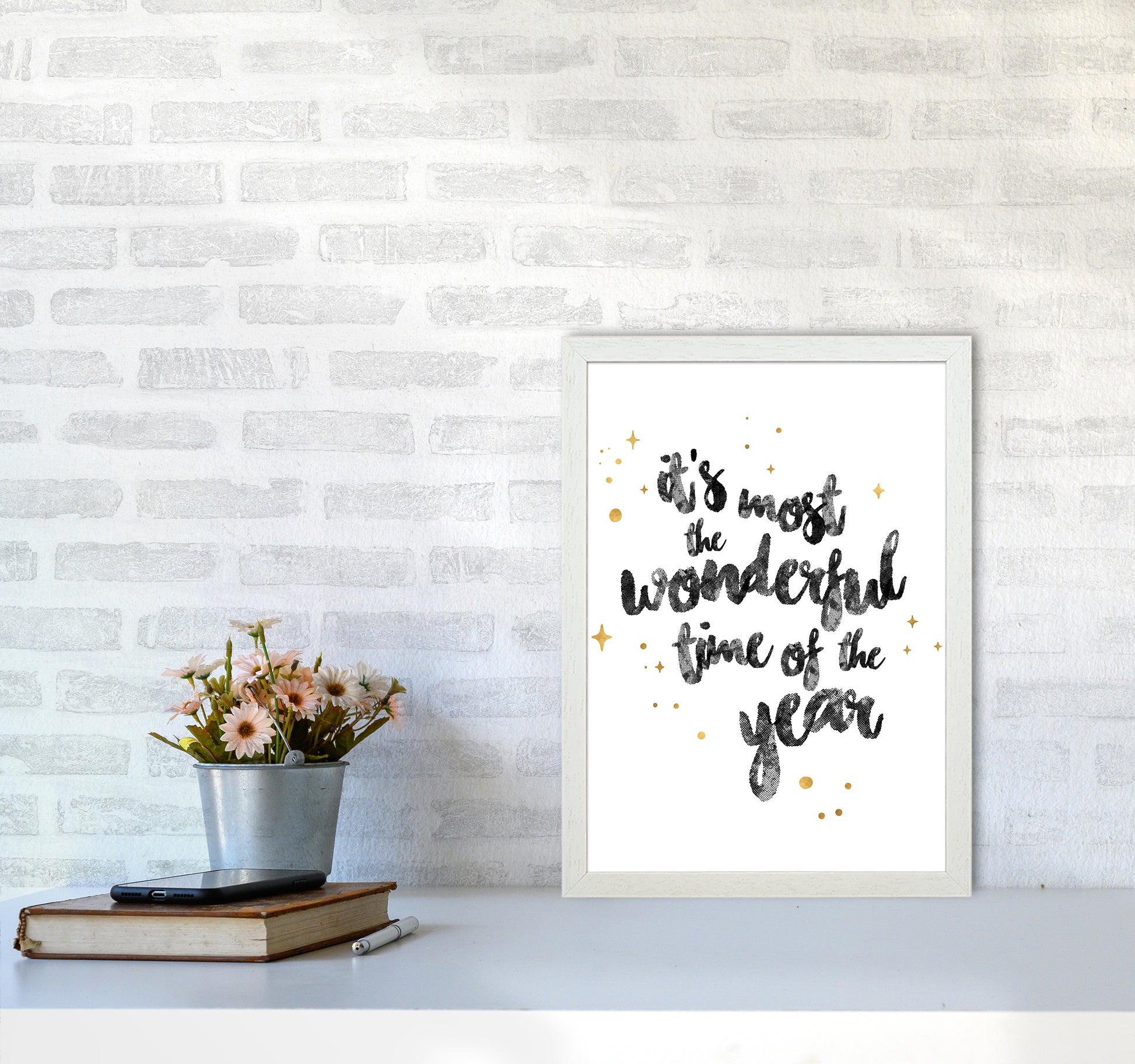 Wonderful time No 1 Christmas Art Print by Kookiepixel A3 Oak Frame